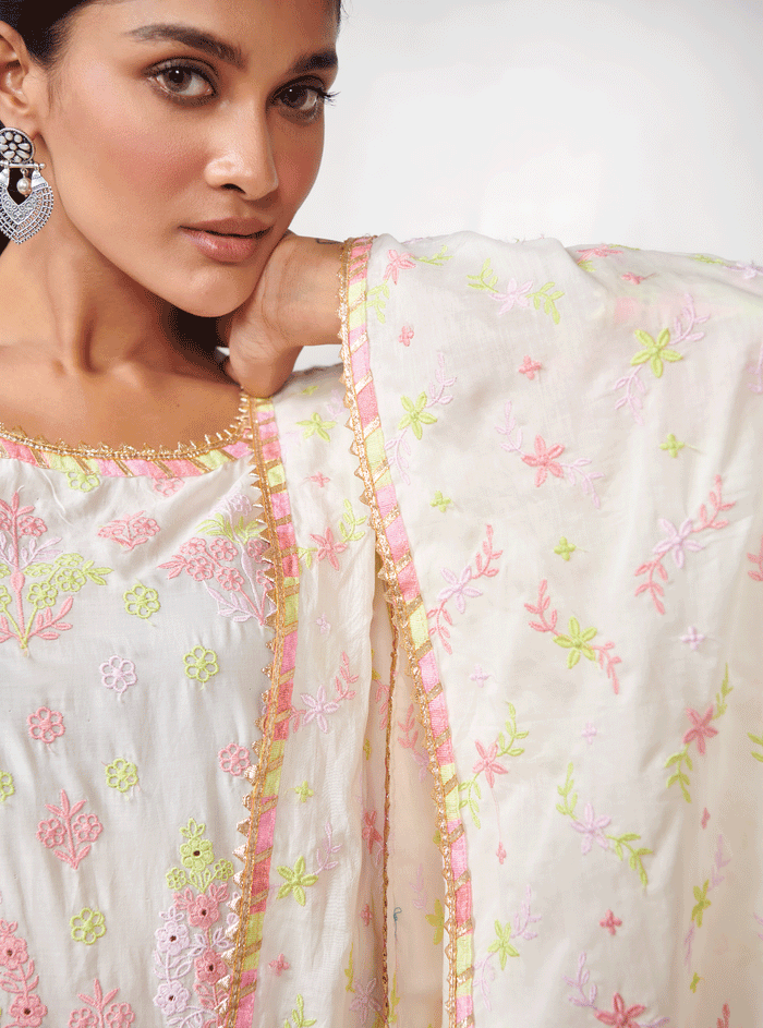 Mulmul Supima Cotton Zahava Off White Kurta