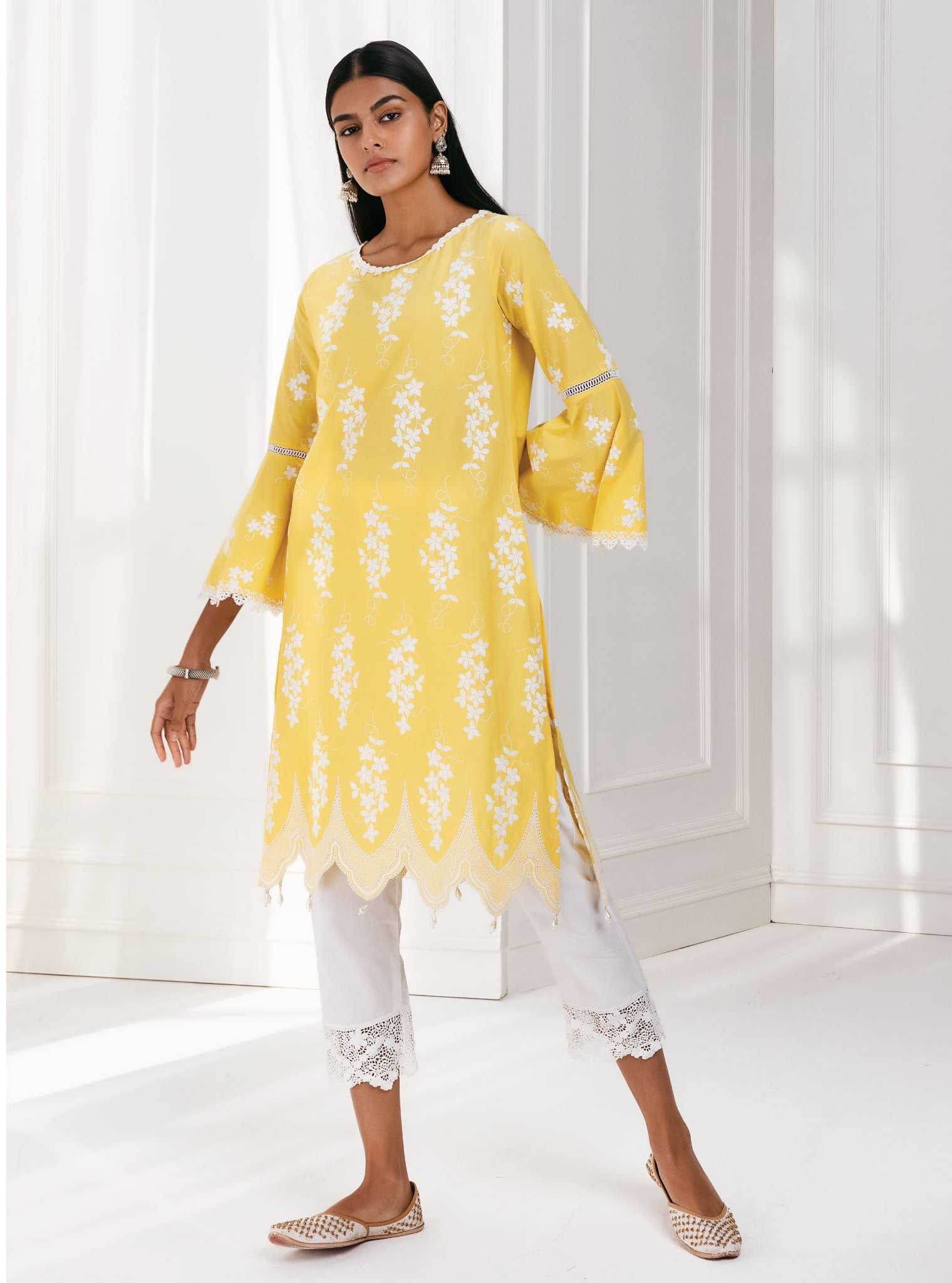 Mulmul Supima Cotton Zuluk Yellow Kurta