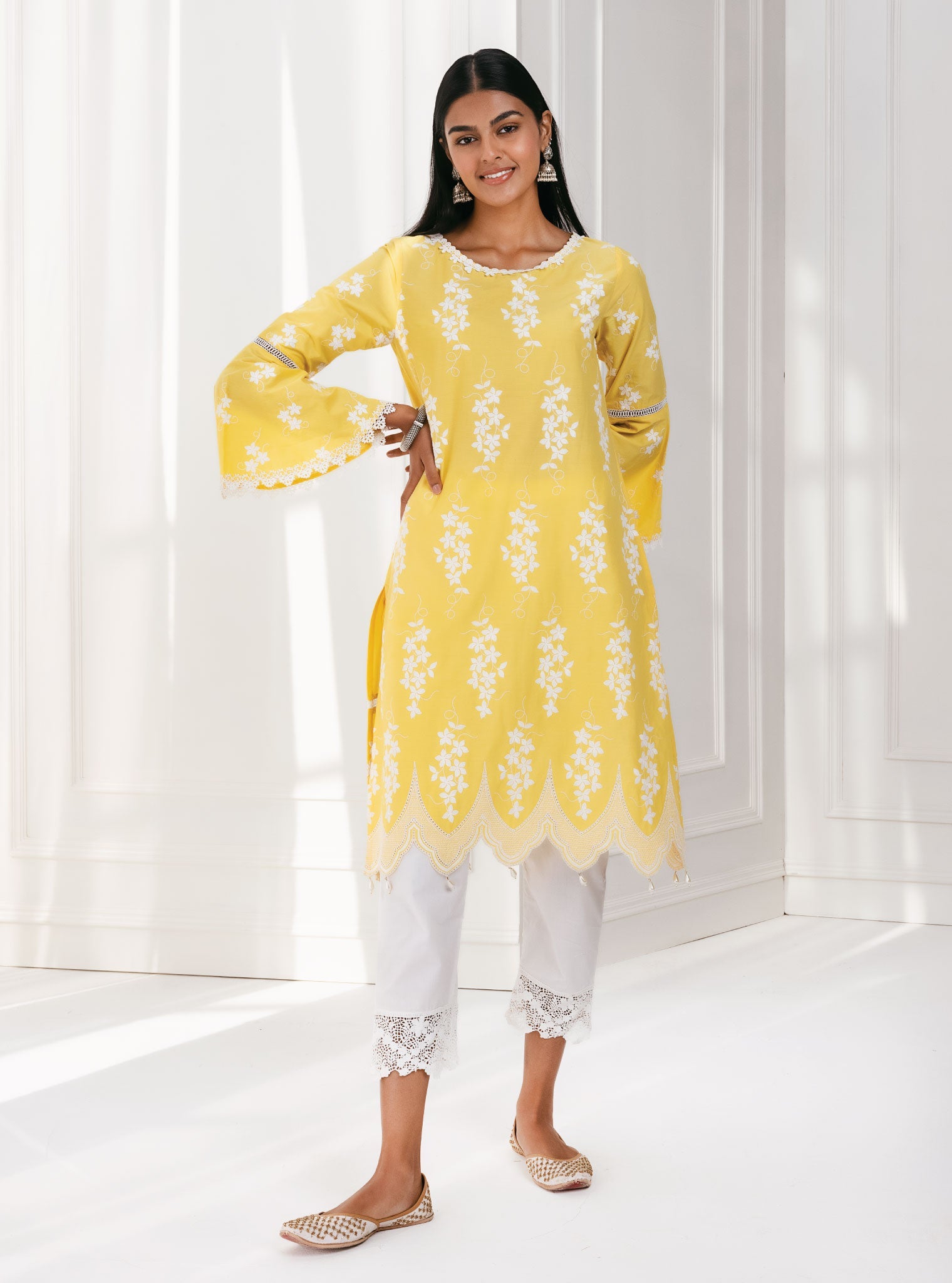 Mulmul Supima Cotton Zuluk Yellow Kurta