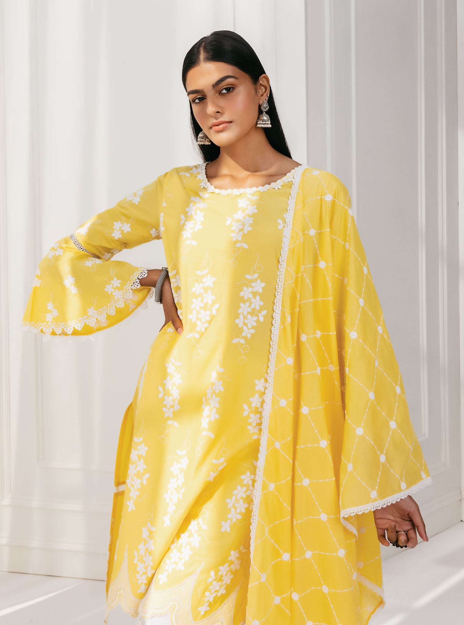 Mulmul Supima Cotton Zuluk Yellow Kurta