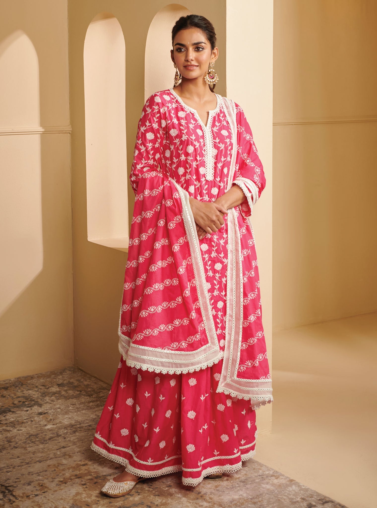 Mulmul Cotton Renisa Pink Kurta With Renisa Pink Skirt