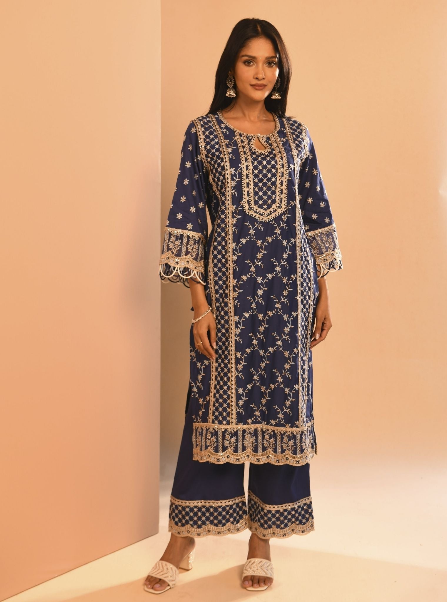 Mulmul Pima Briti Navy Kurta with Mulmul Pima Briti Navy Pant