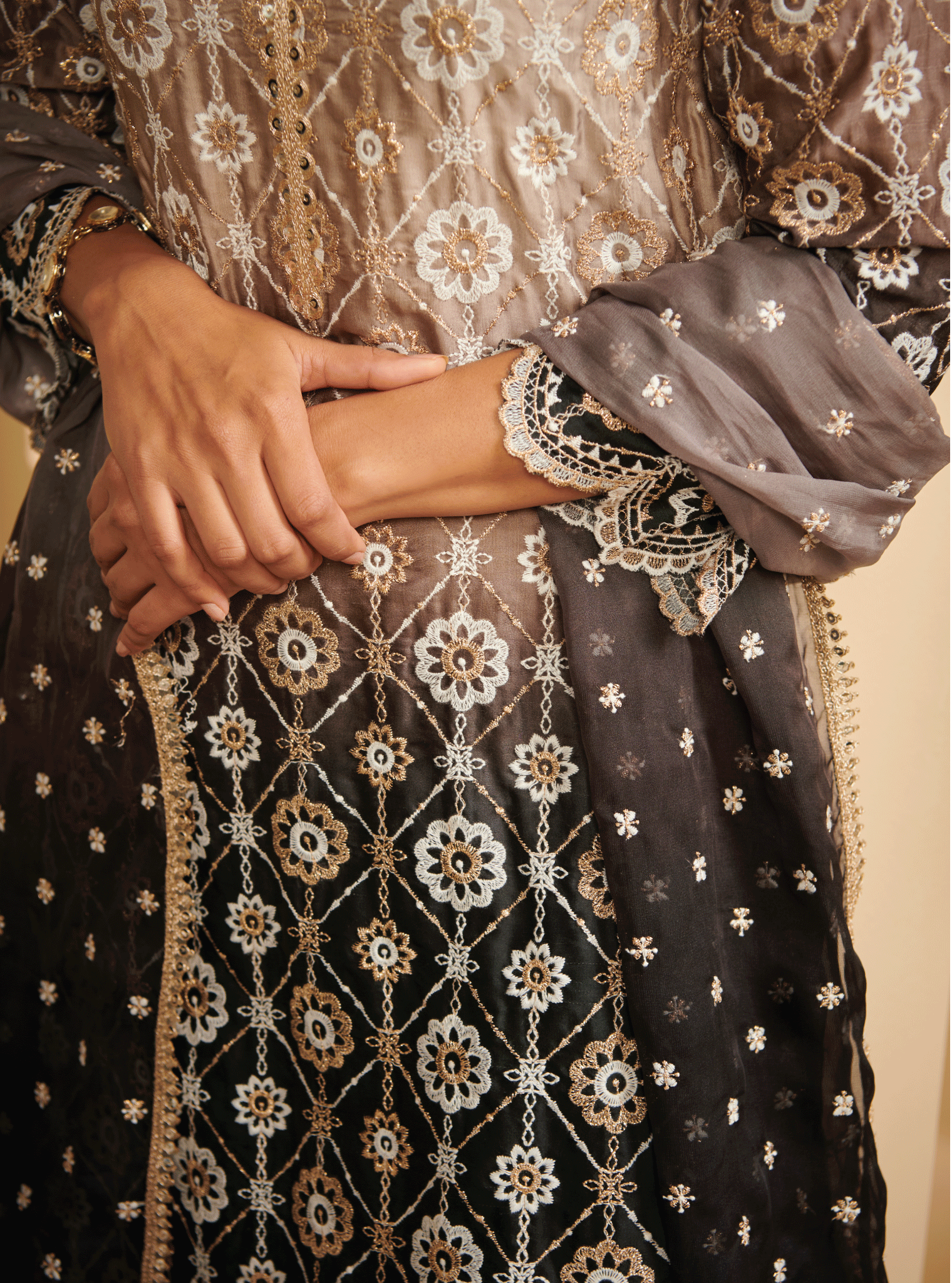 Mulmul Cupro Silk Avisa Black Kurta With Avisa Black Skirt