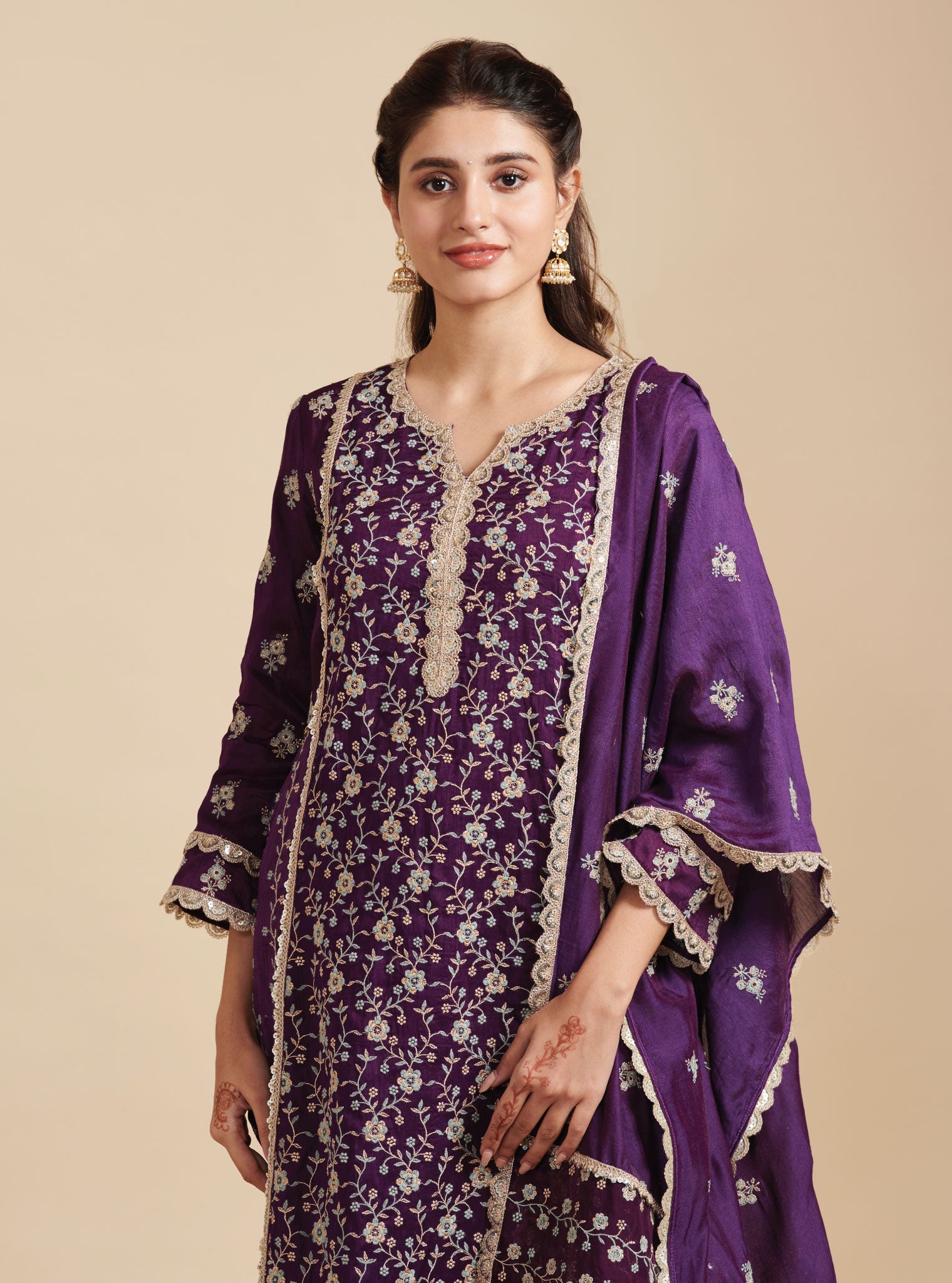 Mulmul Silk Kaashni Purple Kurta With Mulmul Silk Kaashni Purple Pant