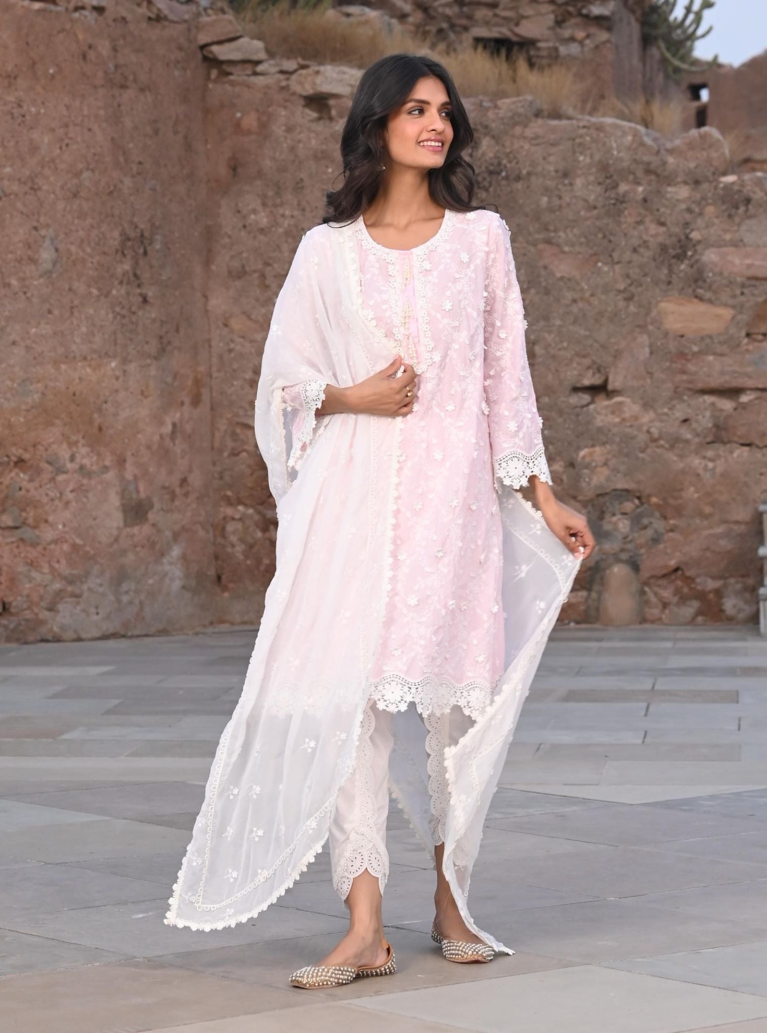 Mulmul Cotton Baybreeze pink Kurta