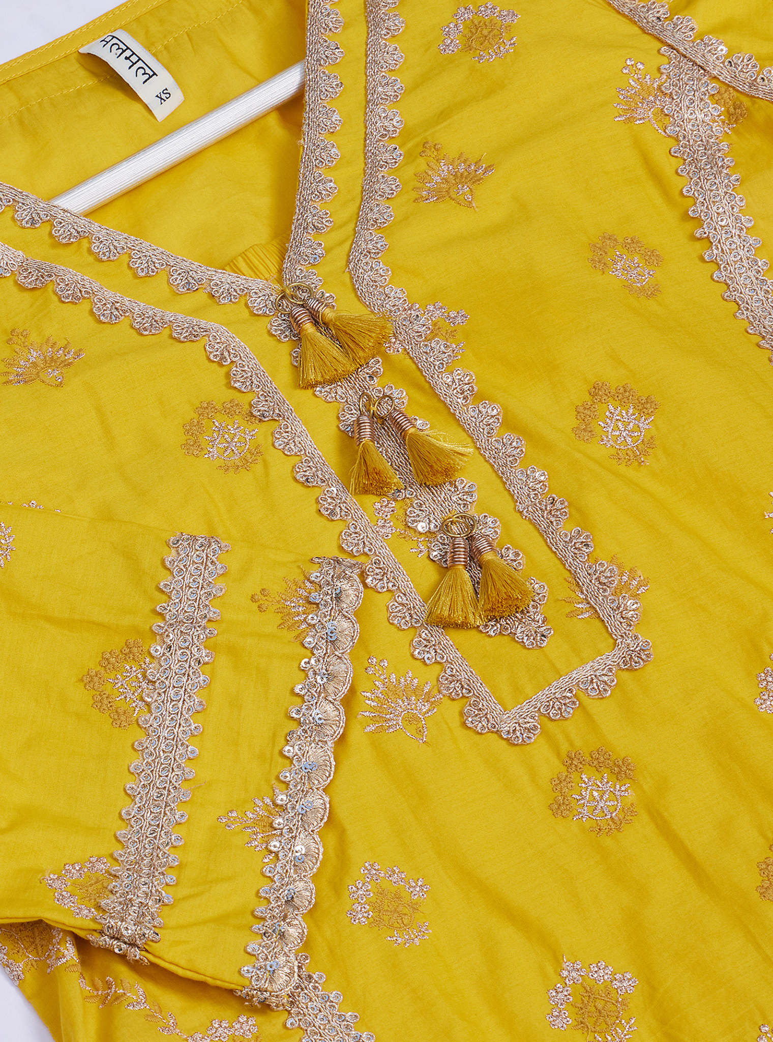 Mulmul Cotton Titli Yellow Kurta with Mulmul Cotton Titli Yellow Pant