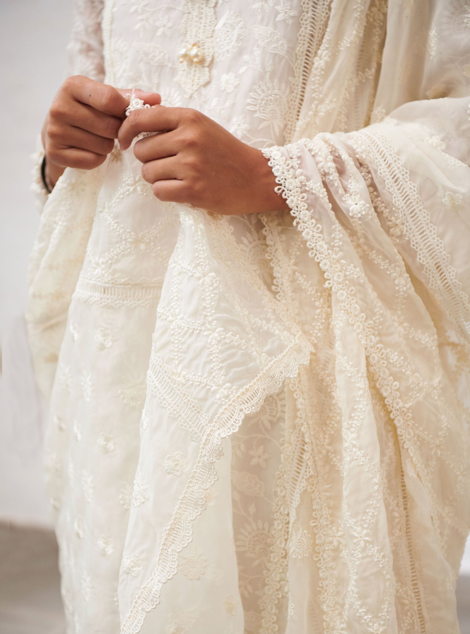 Mulmul Organza Dorset Off White Kurta With Cotton Dorset Off White Pant