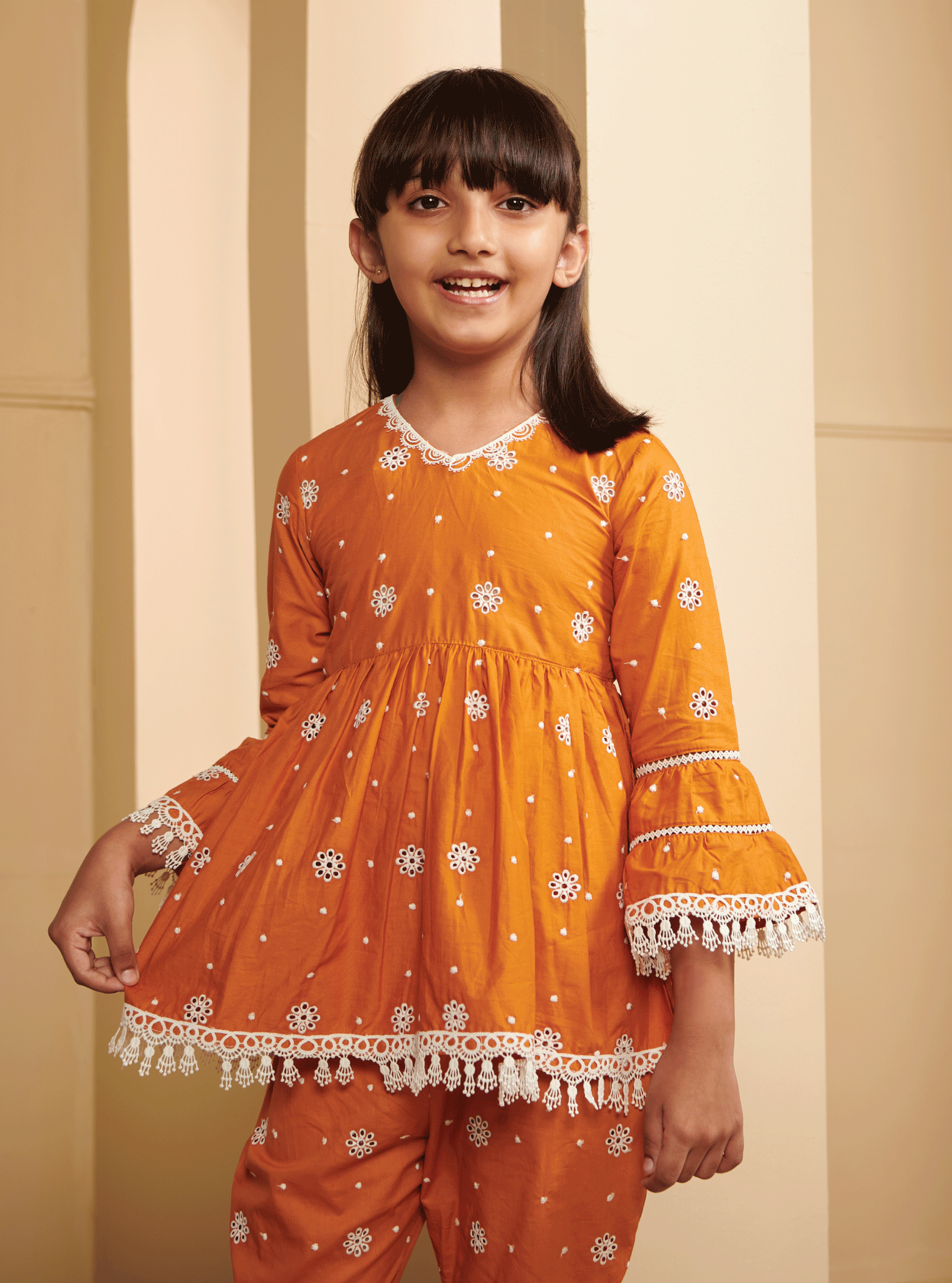 Mulmul Cotton Emme Mustard Kurta With Emme Mustard Pyajama