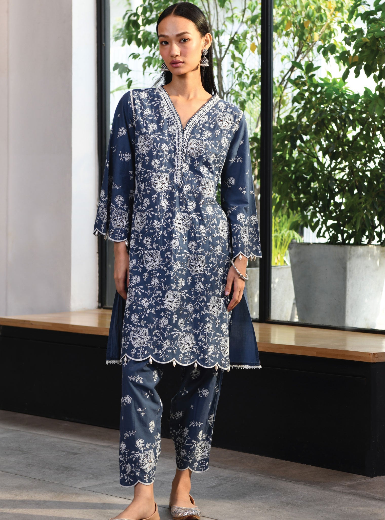 Mulmul Cotton Norwich Navy Kurta With Norwich Navy Salwar Pant