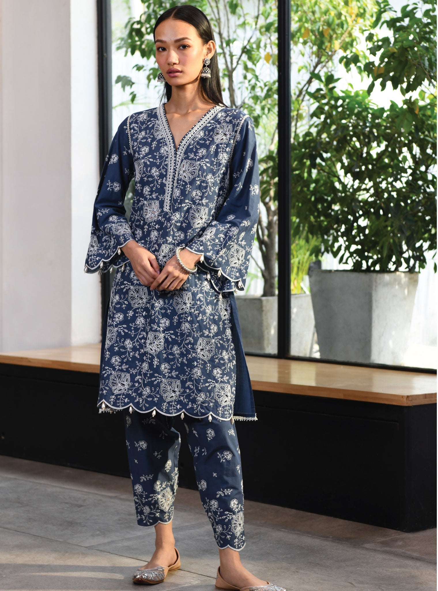 Mulmul Cotton Norwich Navy Kurta With Norwich Navy Salwar Pant