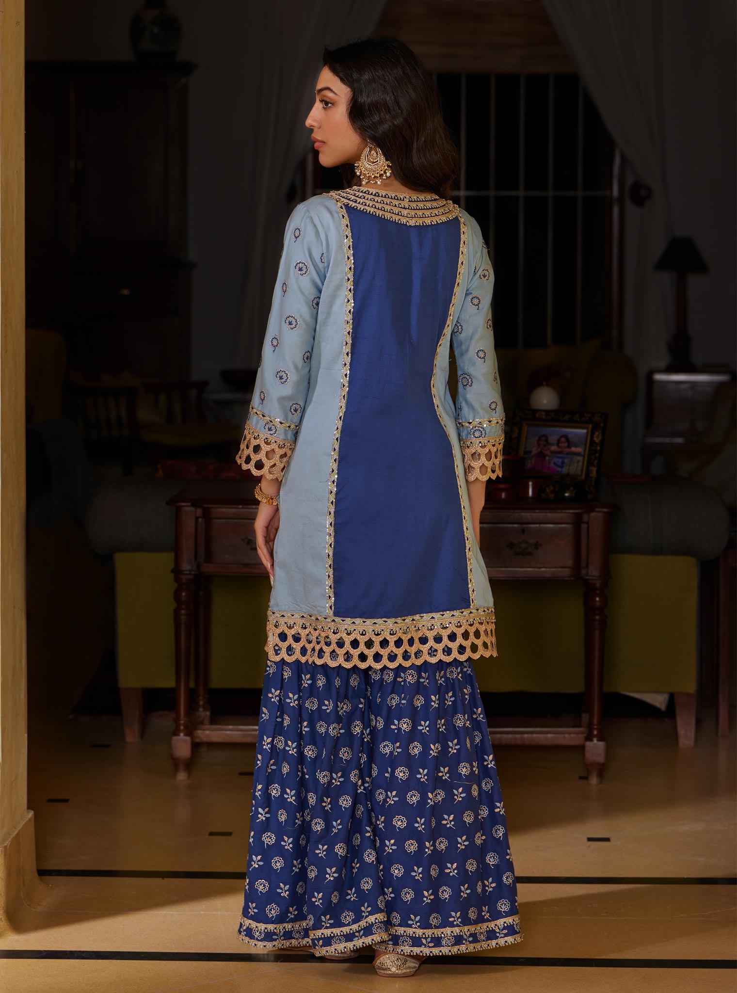 Mulmul Pima Pravi Blue Kurta with Mulmul Pima Pravi Blue Pant