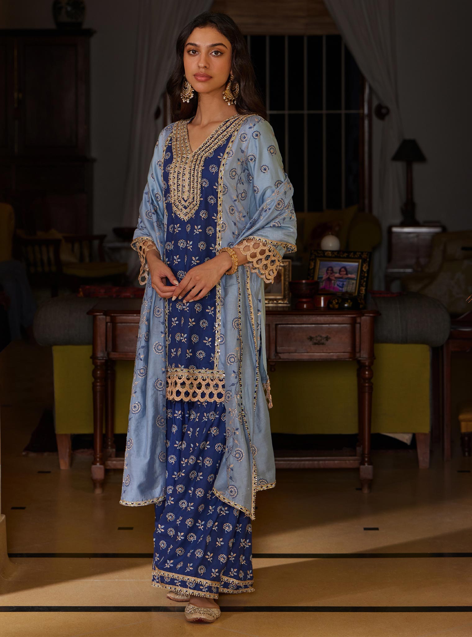 Mulmul Pima Pravi Blue Kurta with Mulmul Pima Pravi Blue Pant