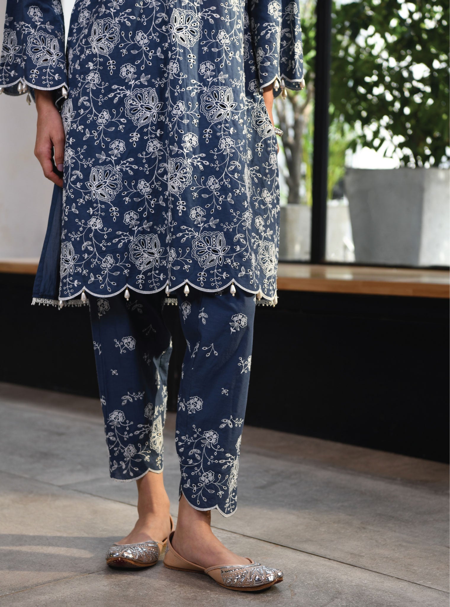 Mulmul Cotton Norwich Navy Kurta With Norwich Navy Salwar Pant