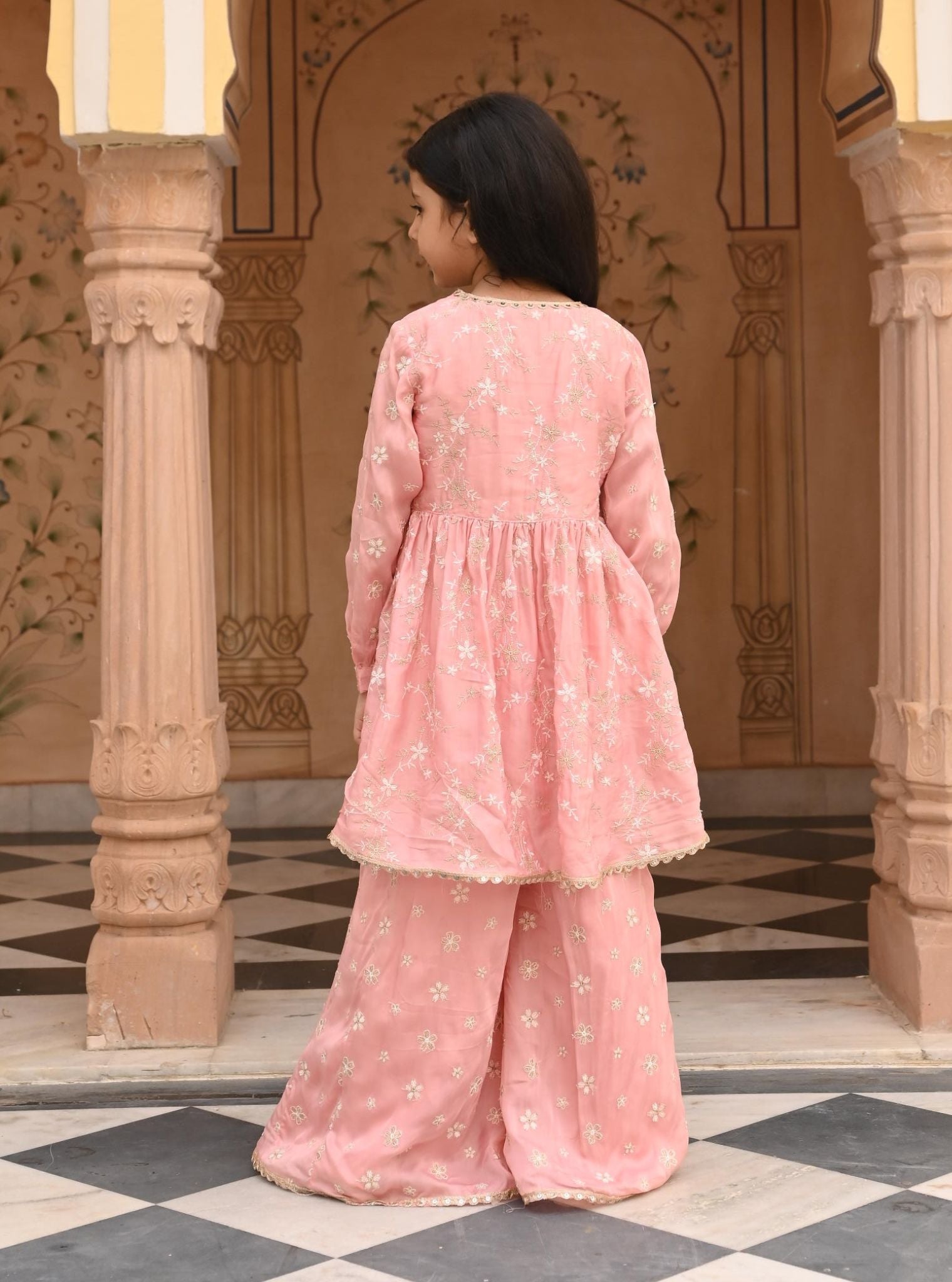 Mulmul Organza Satin Doria Pink Kurta with Mulmul Organza Satin Doria Pink Sharara