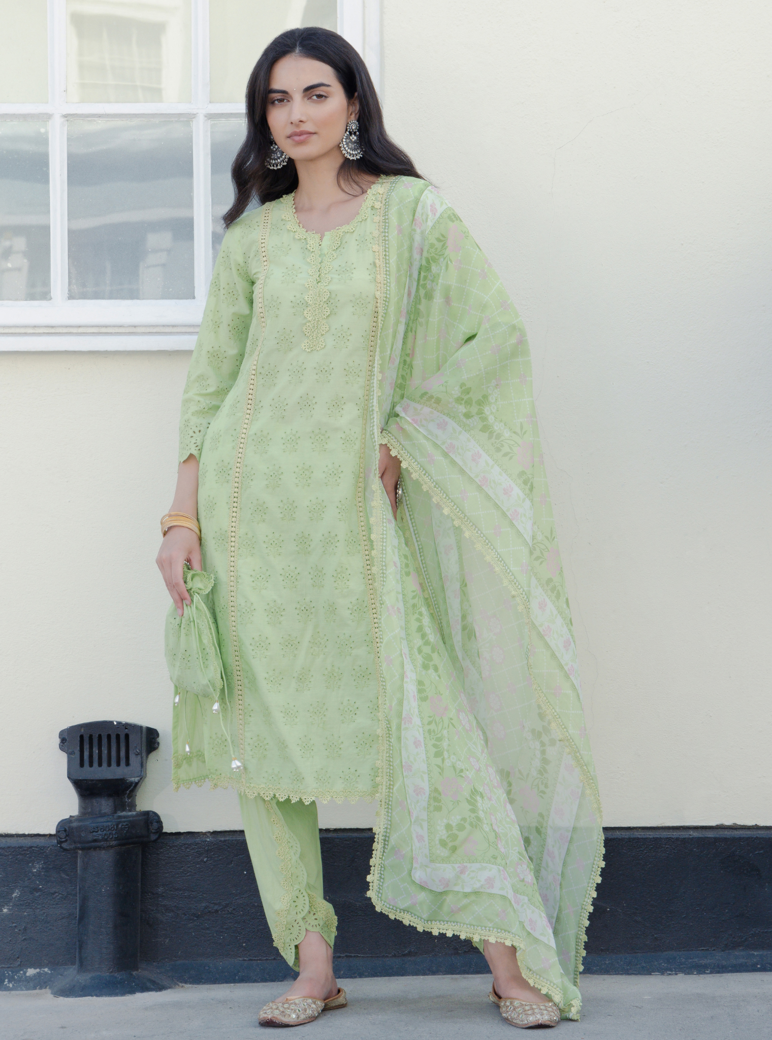 Mulmul Cotton Swansea Green Kurta With Swansea Green Dhoti Pant