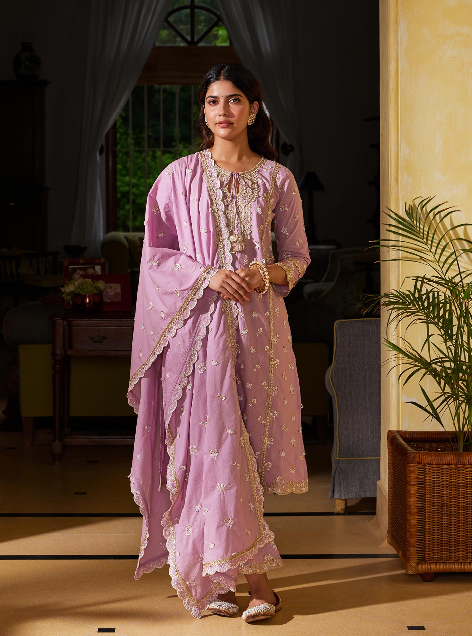 Mulmul Cotton Adah Lilac Kurta with Mulmul Cotton Adah Lilac Pant