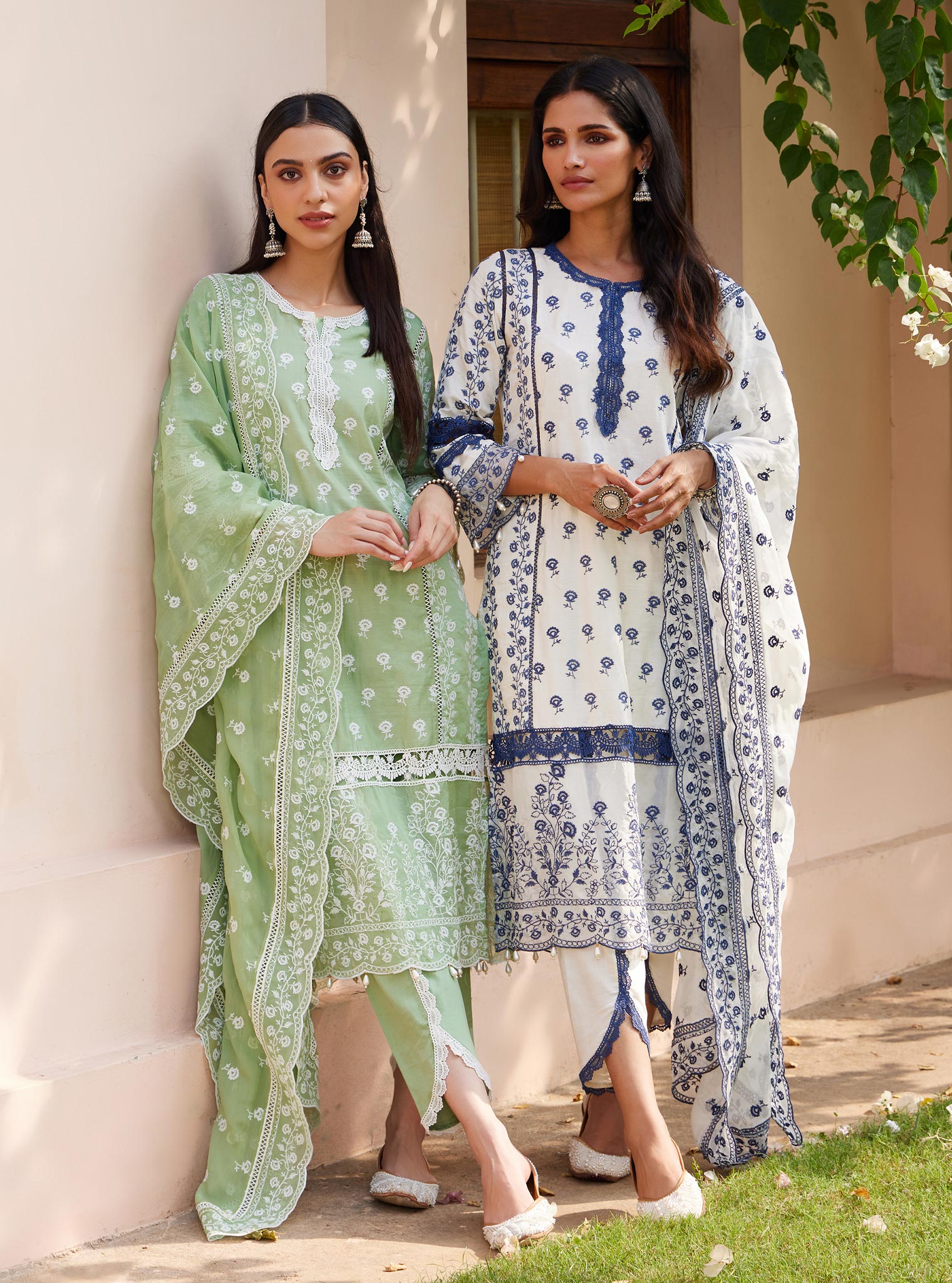 Mulmul Pima Svasti Green Kurta with Mulmul Pima Svasti Green Pant