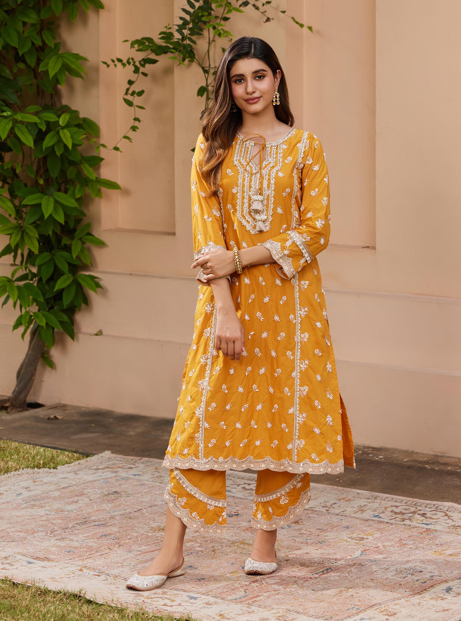 Mulmul Cotton Adah Orange Kurta with Mulmul Cotton Adah Orange Pant