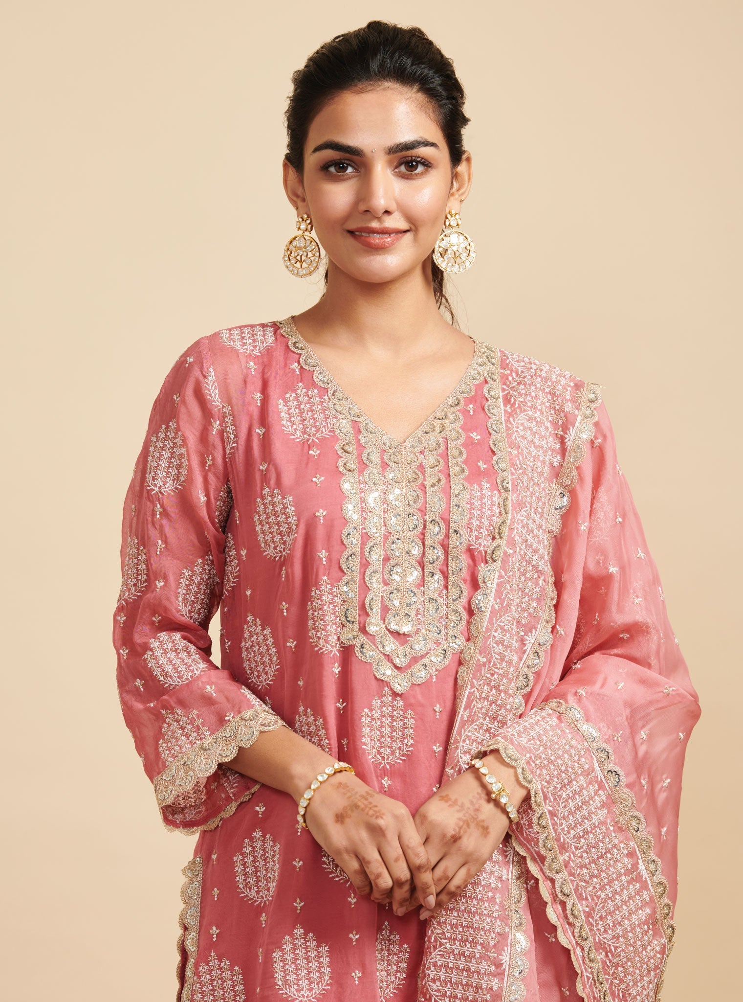 Mulmul Organza Shagna Mauve Kurta With Mulmul Pima Shagna Mauve Pant