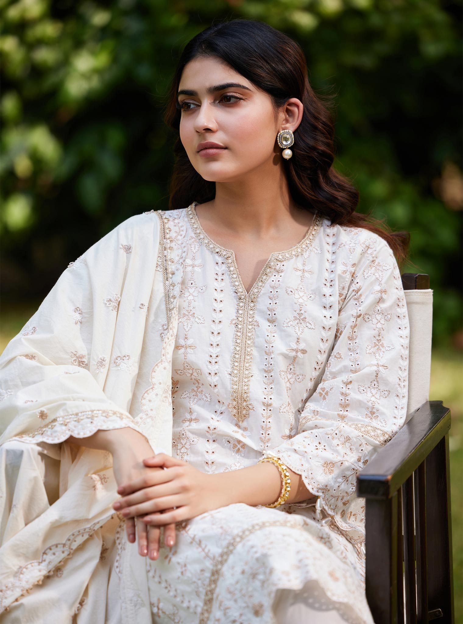 Mulmul Cotton Purvayi Off White Kurta with Mulmul Cotton Purvayi Off White Pant