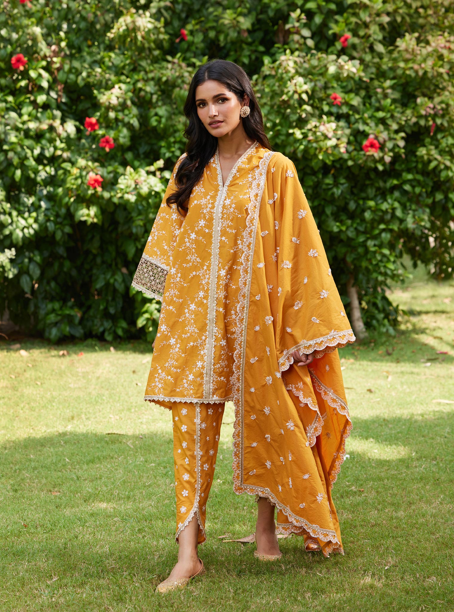 Mulmul Cotton Avira Orange Kurta with Mulmul Cotton Avira Orange Pant