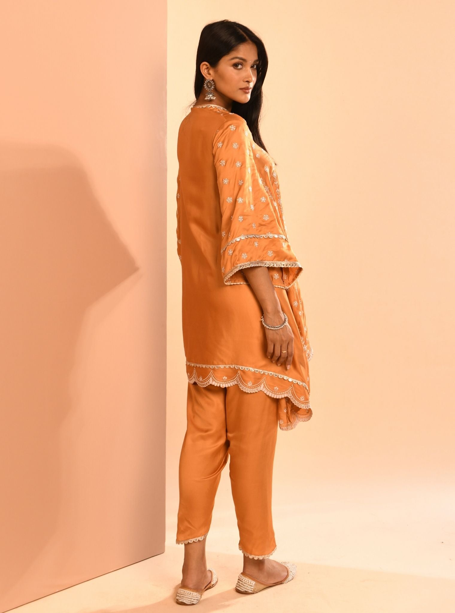 Mulmul Cupro Amara Orange Kurta With Mulmul Cupro Amara Orange Pant