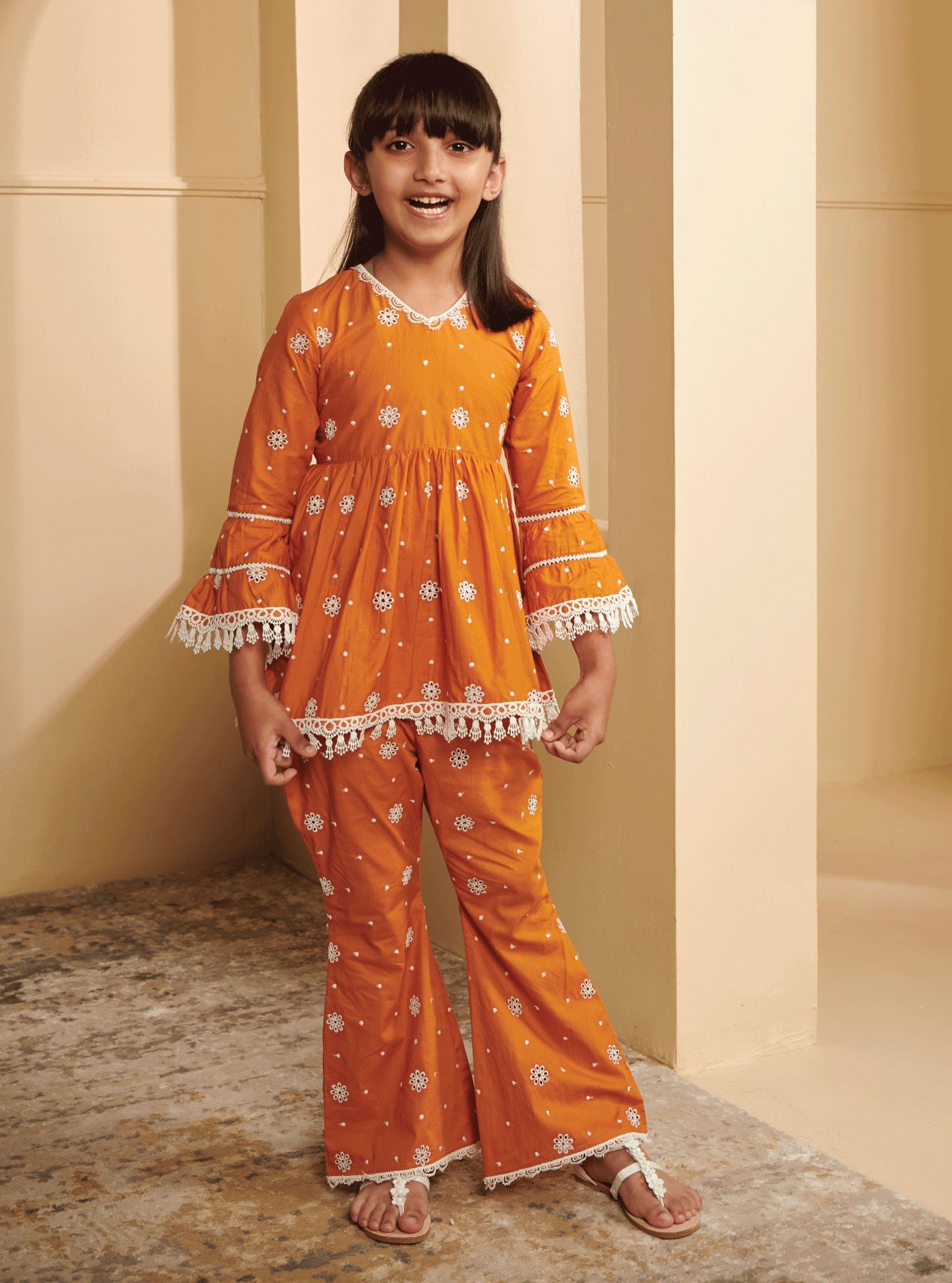 Mulmul Cotton Emme Mustard Kurta With Emme Mustard Pyajama