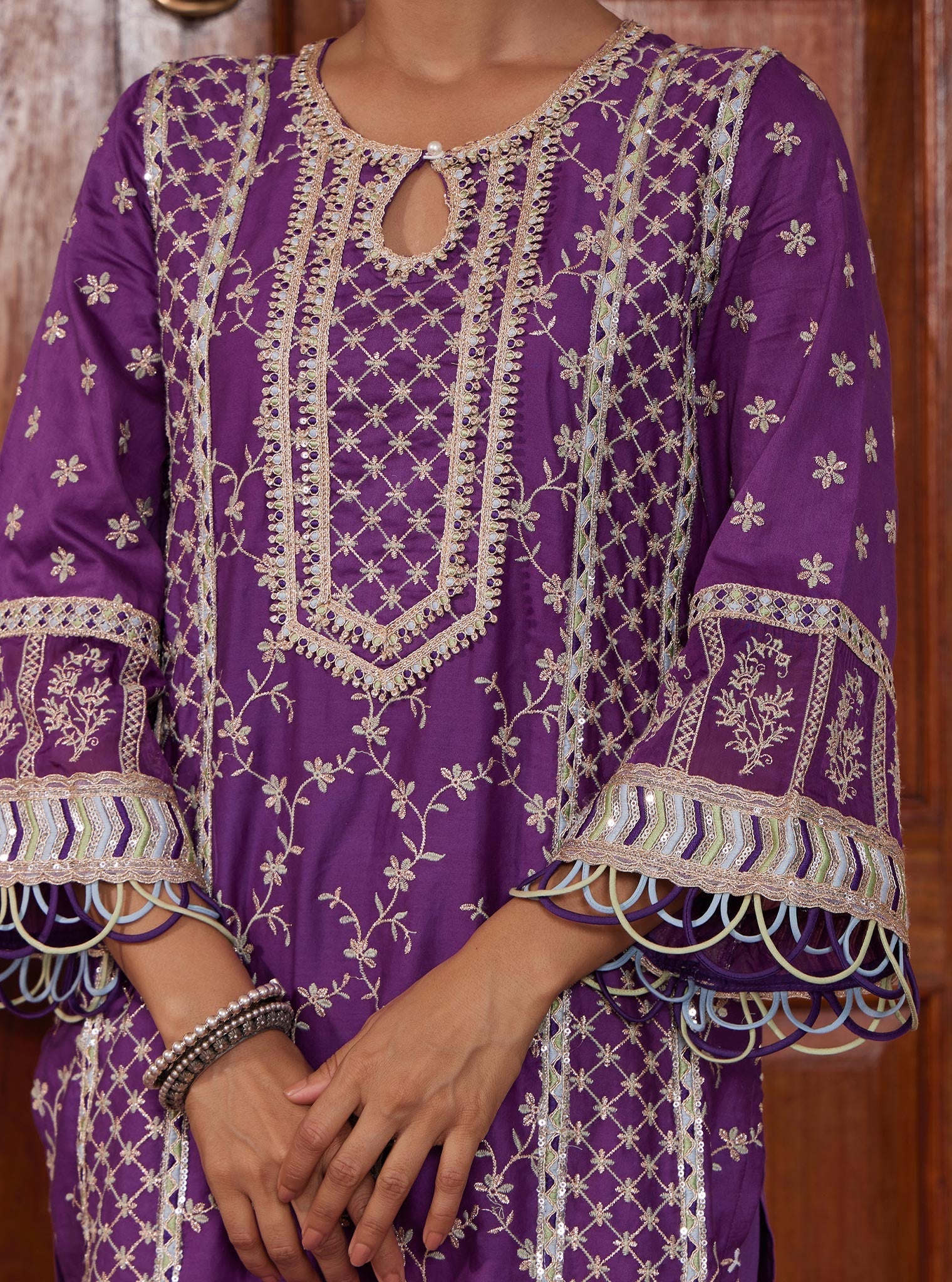 Mulmul Pima Briti Purple Kurta with Mulmul Pima Briti Purple Pant