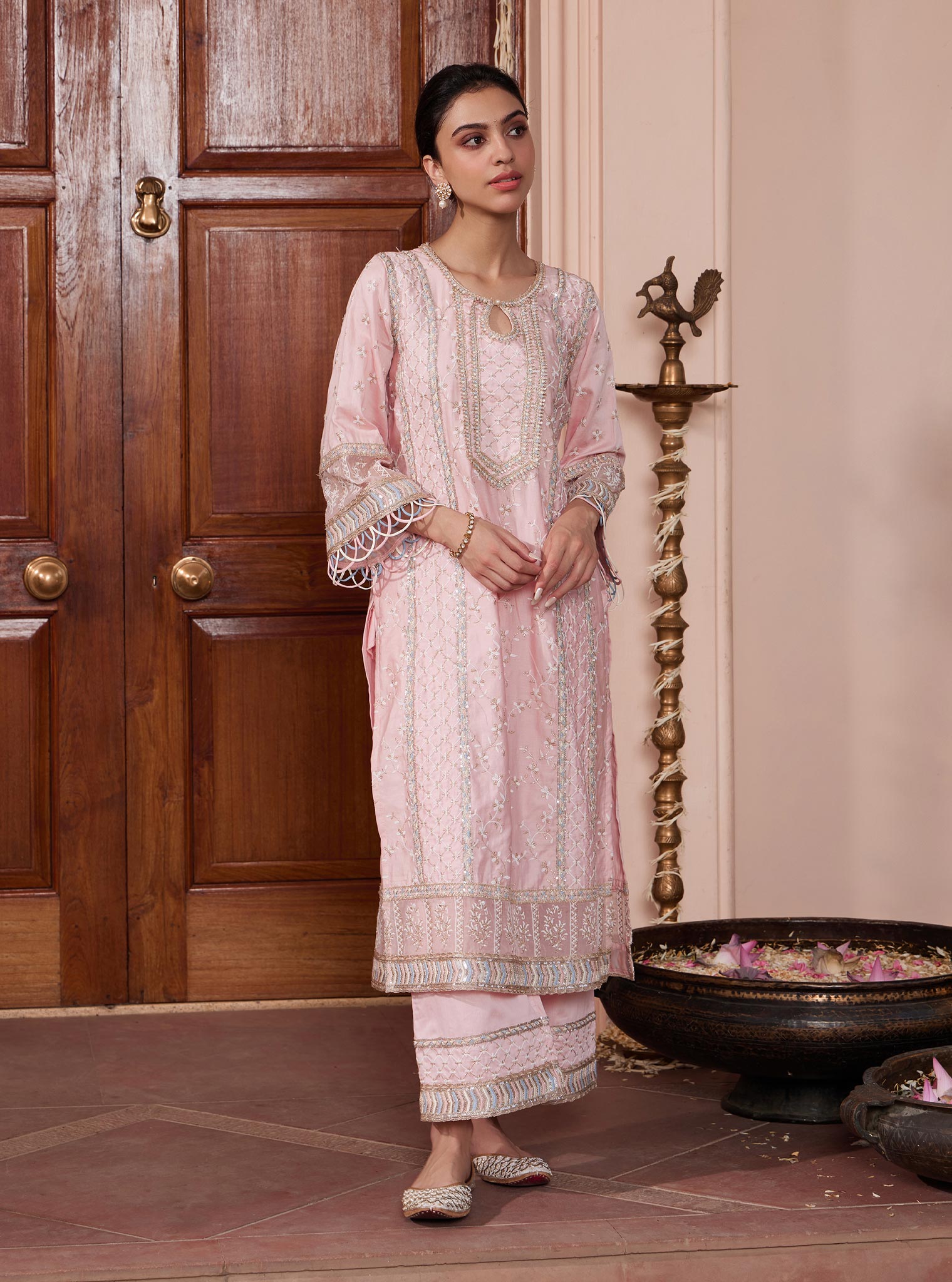 Mulmul Pima Briti Pink Kurta with Mulmul Pima Briti Pink Pant