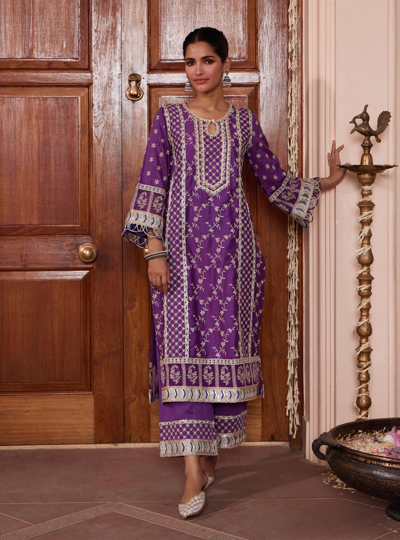 Mulmul Pima Briti Purple Kurta with Mulmul Pima Briti Purple Pant