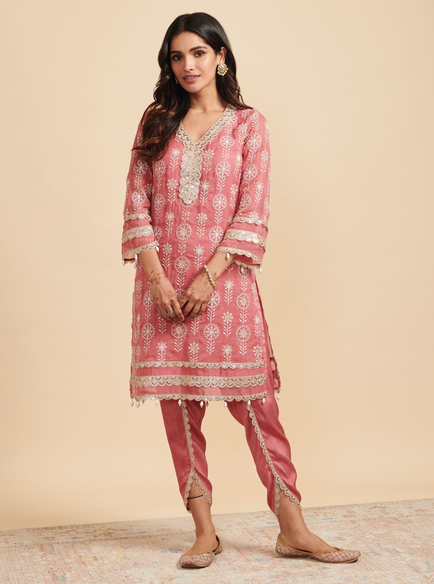 Mulmul Organza Surma Mauve Kurta With Mulmul Silk Surma Mauve Dhoti Pant