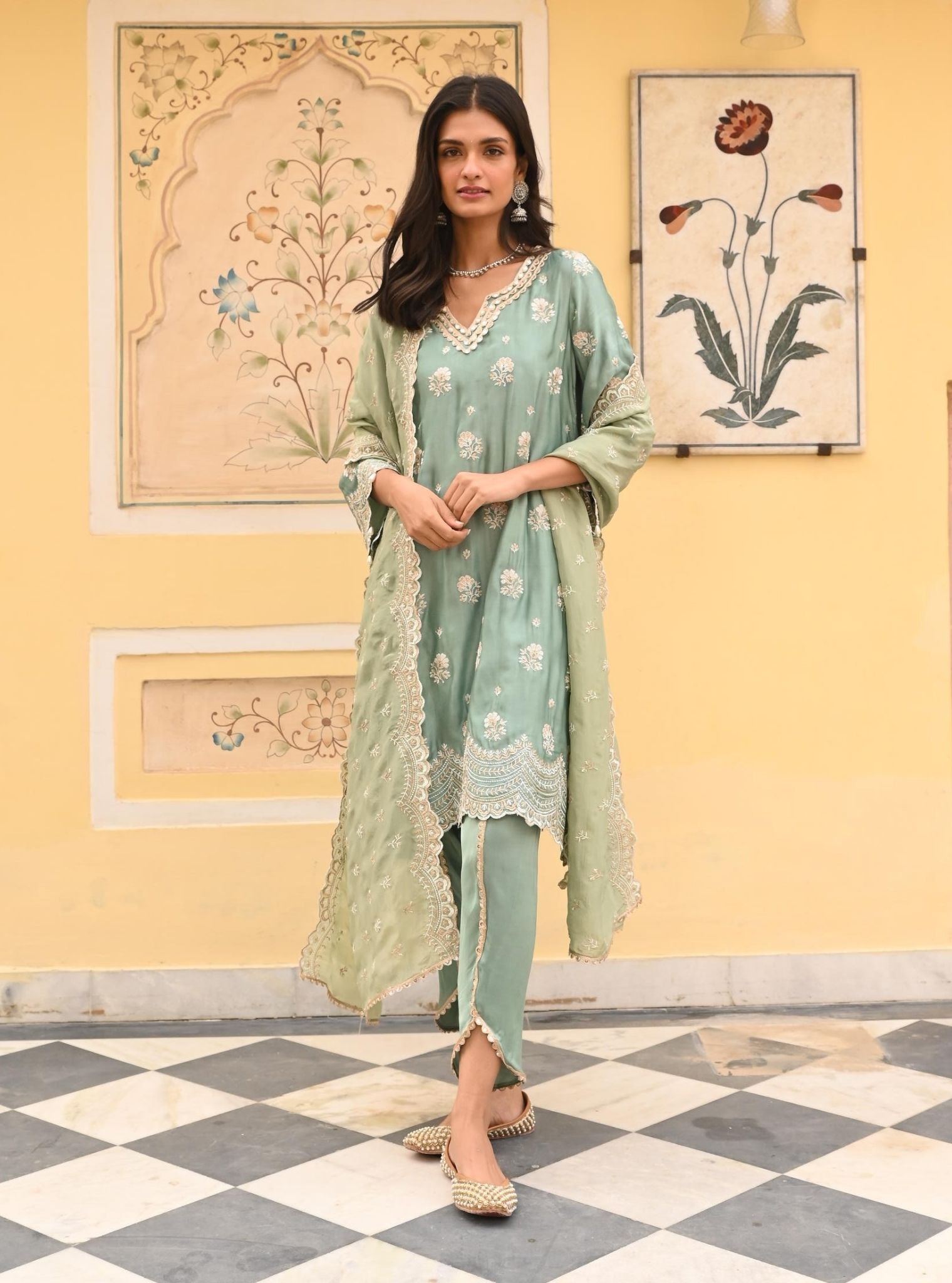 Mulmul Modal Satin Mehar Teal Blue Kurta with Mulmul Modal Satin Mehar Teal Blue Pant