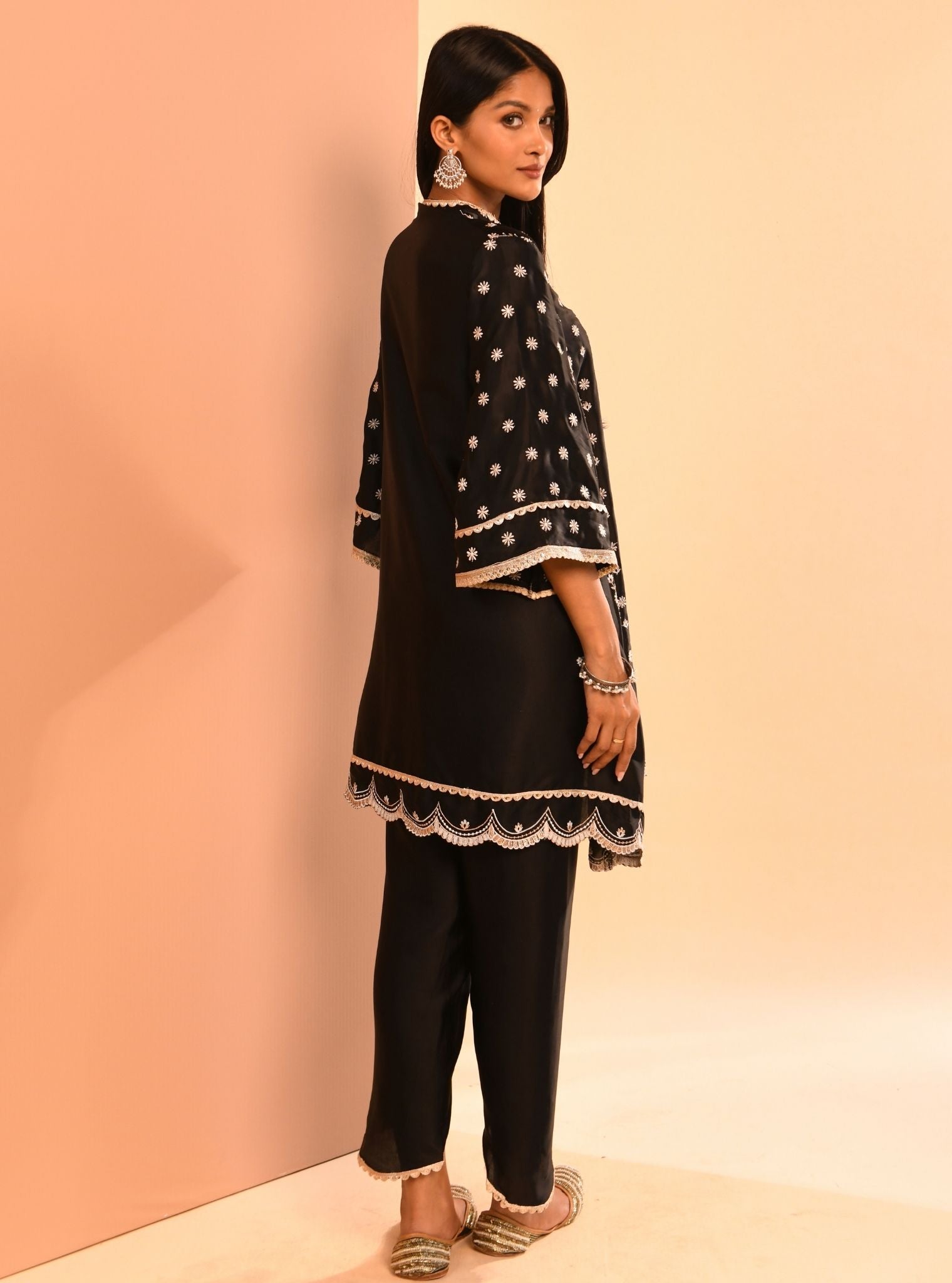 Mulmul Cupro Amara Black Kurta With Mulmul Cupro Amara Black Pant