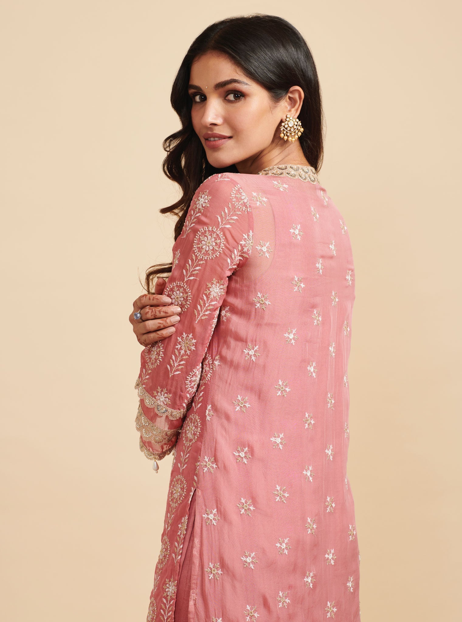 Mulmul Organza Surma Mauve Kurta With Mulmul Silk Surma Mauve Dhoti Pant