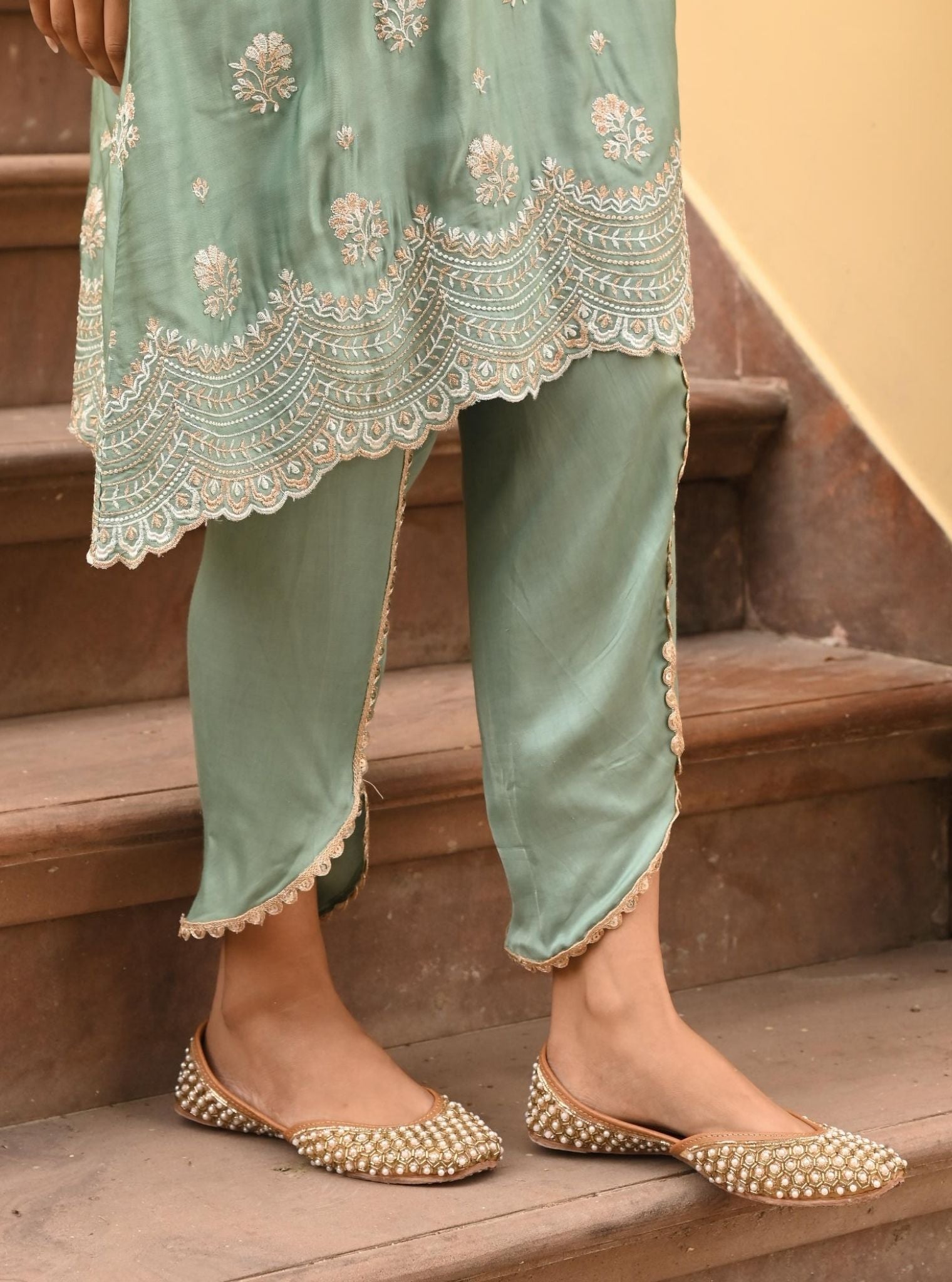 Mulmul Modal Satin Mehar Teal Blue Kurta with Mulmul Modal Satin Mehar Teal Blue Pant