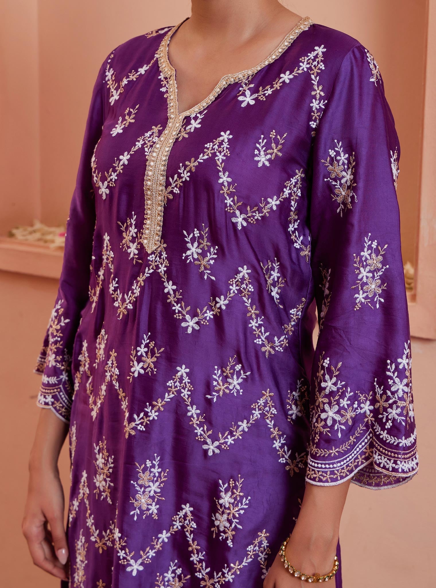 Mulmul Cupro Valaya Purple Kurta with Mulmul Cupro Valaya Purple Pant