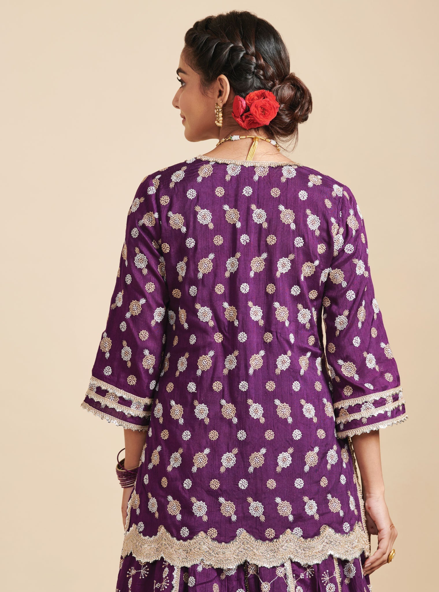 Mulmul Silk Surkh Purple Kurta With Mulmul Silk Surkh Purple Lehenga