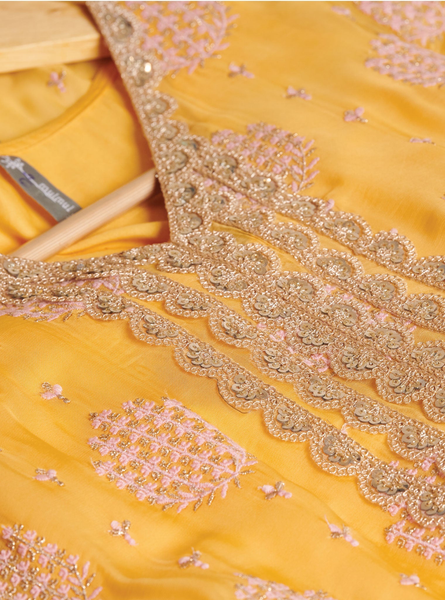 Mulmul Organza Shagna Yellow Kurta With Mulmul Pima Shagna Yellow Pant