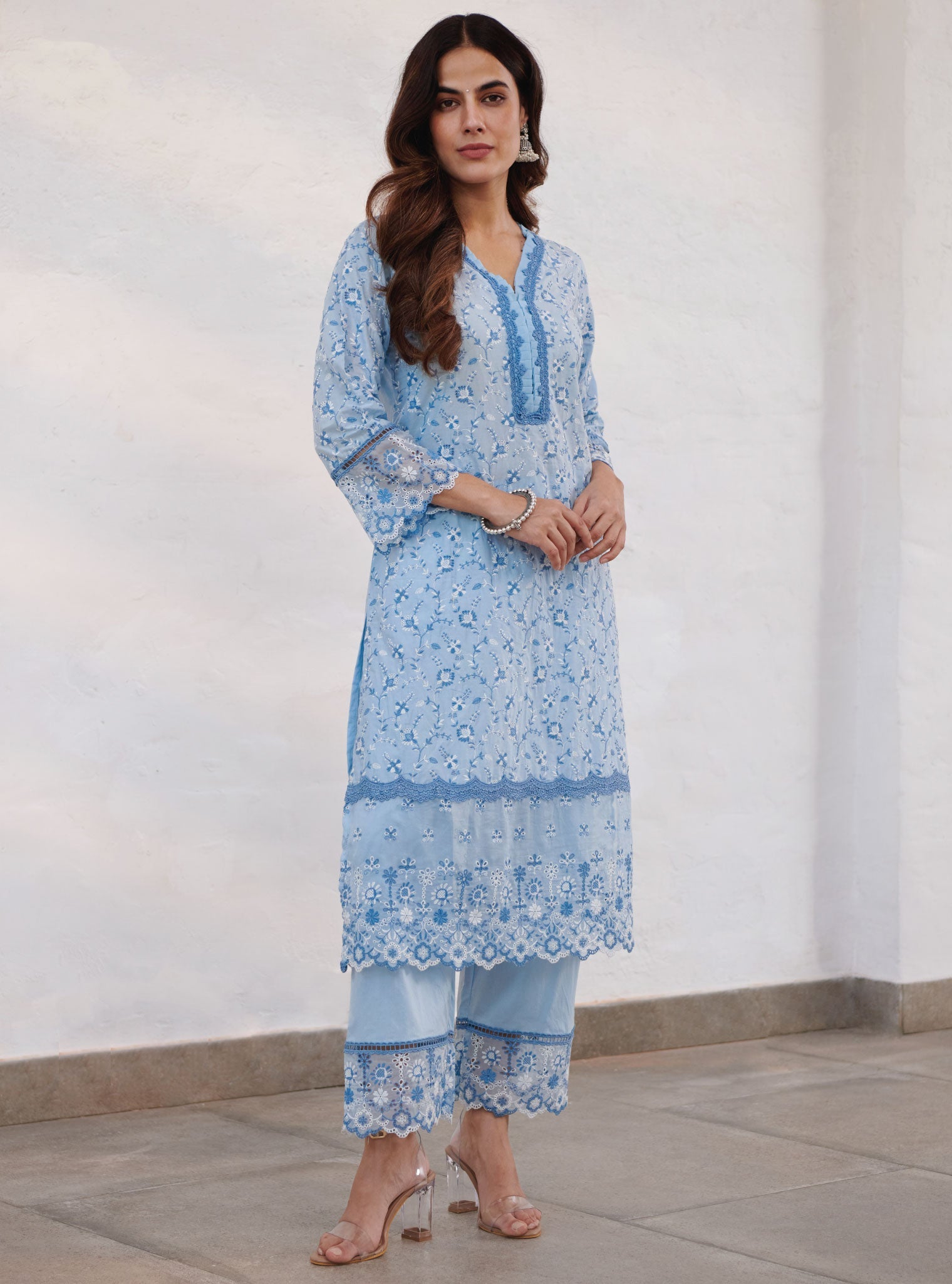 Mulmul Cotton Trent Blue Kurta With Trent Blue Pant