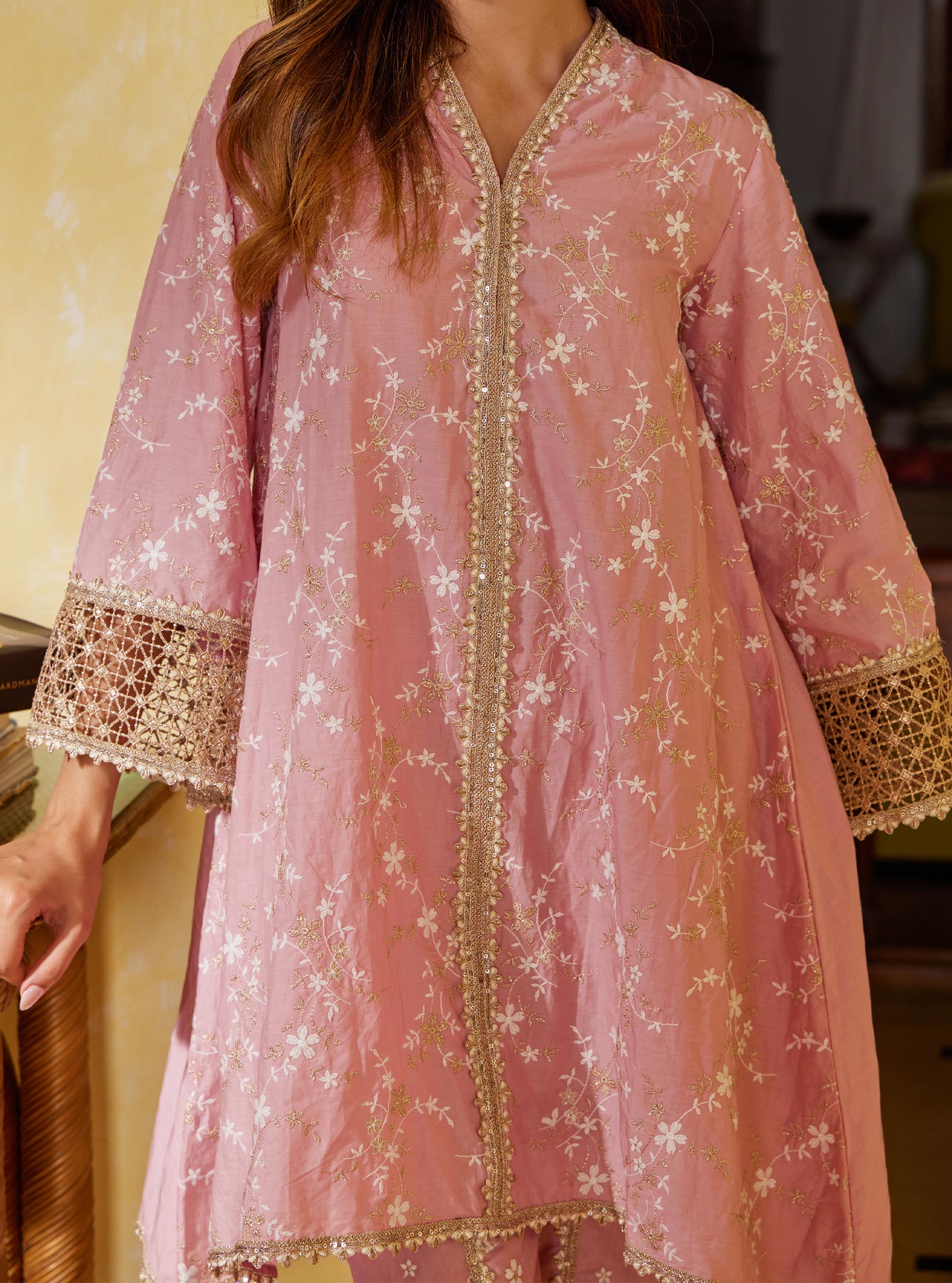 Mulmul Cotton Avira Pink Kurta with Mulmul Cotton Avira Pink Pant