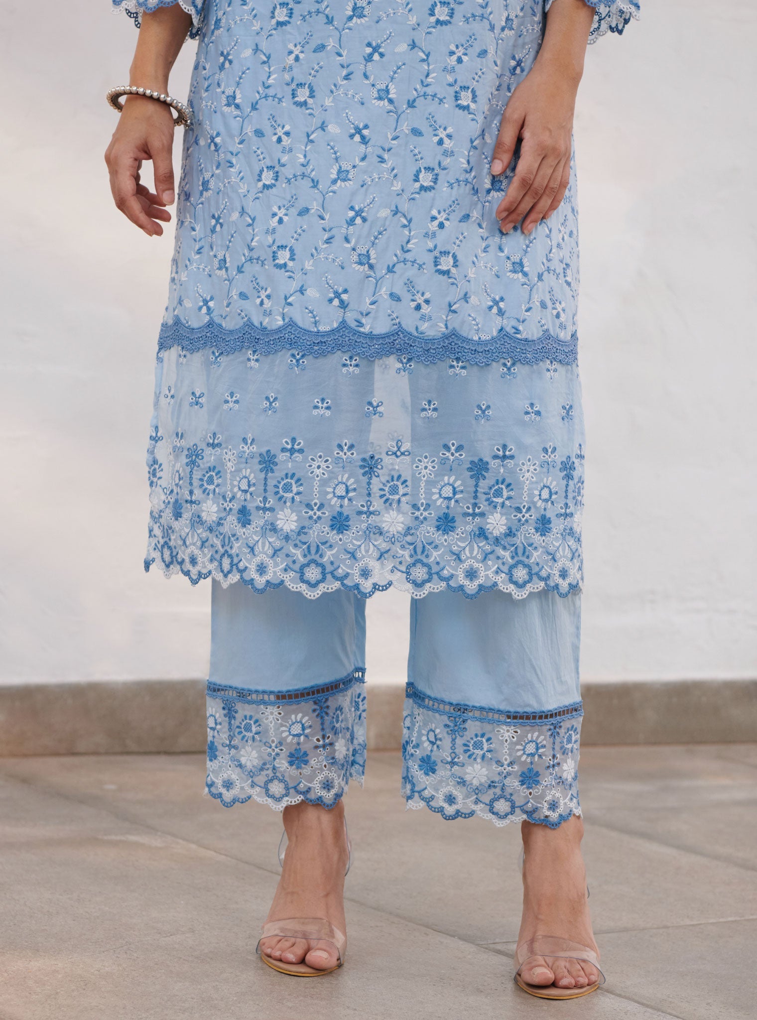 Mulmul Cotton Trent Blue Kurta With Trent Blue Pant