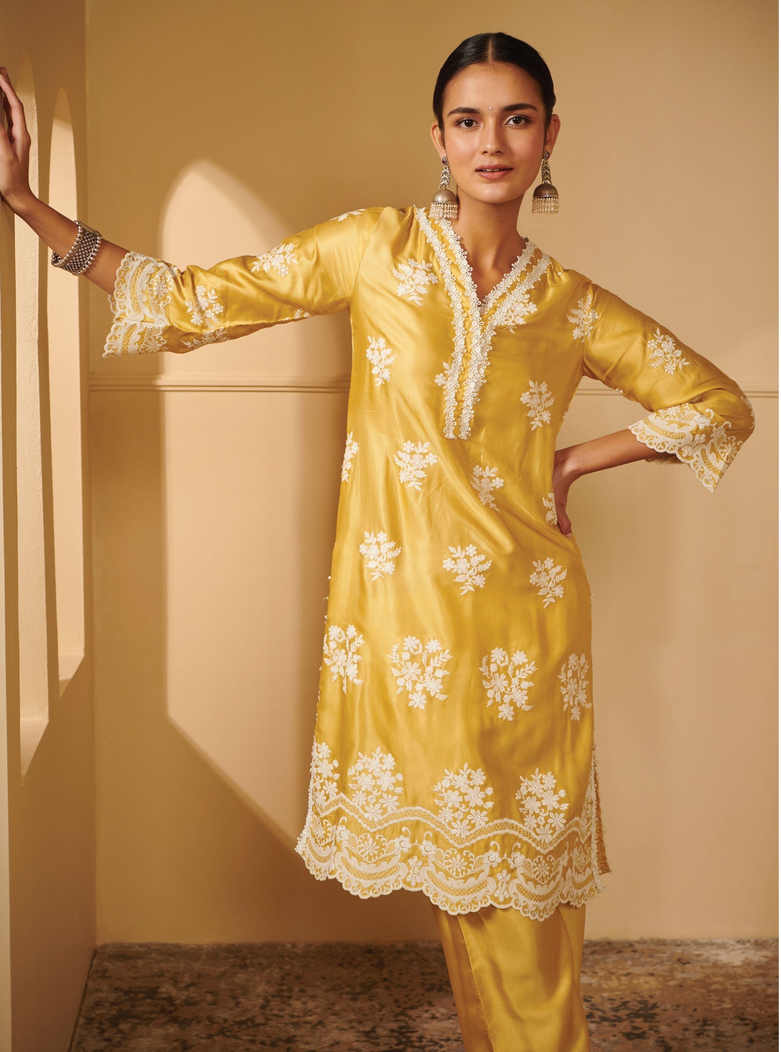 Mulmul Cupro Silk Nitha Yellow Kurta With Nitha Yellow Pant