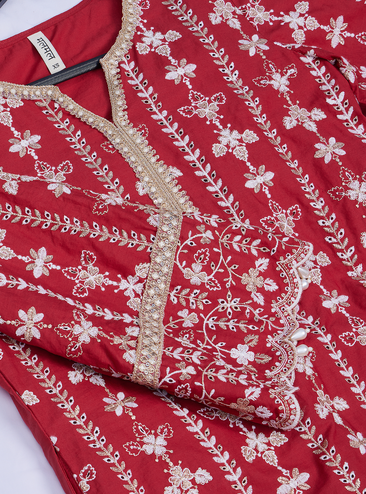 Mulmul Cotton Purvayi Red Kurta with Mulmul Cotton Purvayi Red Pant