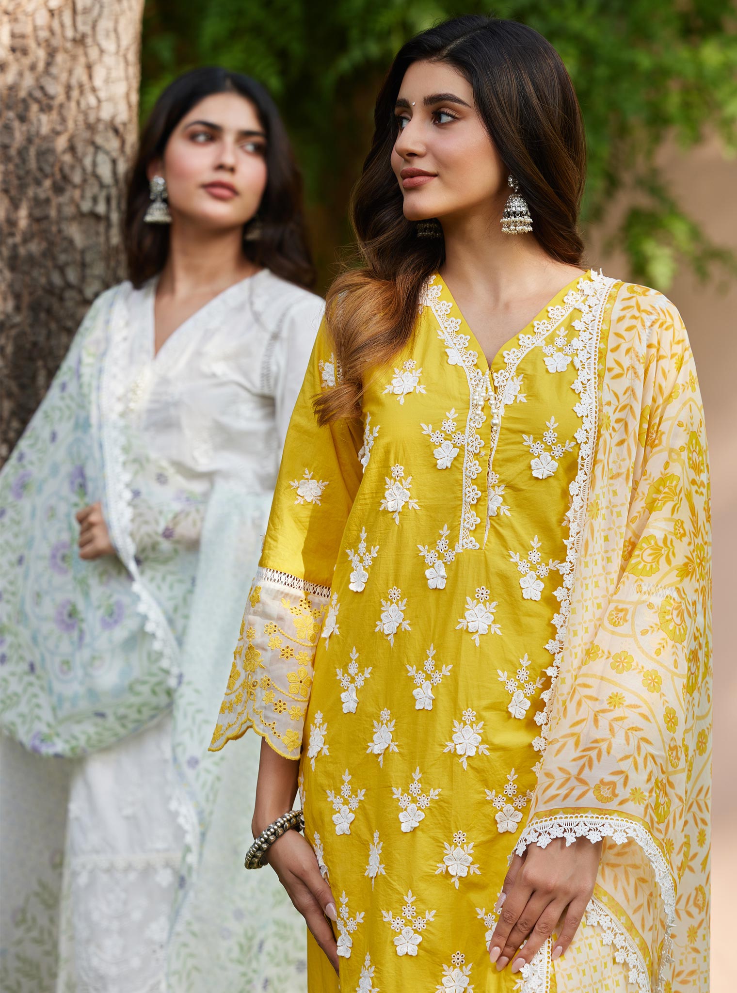 Mulmul Cotton Reeva Yellow Kurta with Mulmul Cotton Reeva Yellow Pant