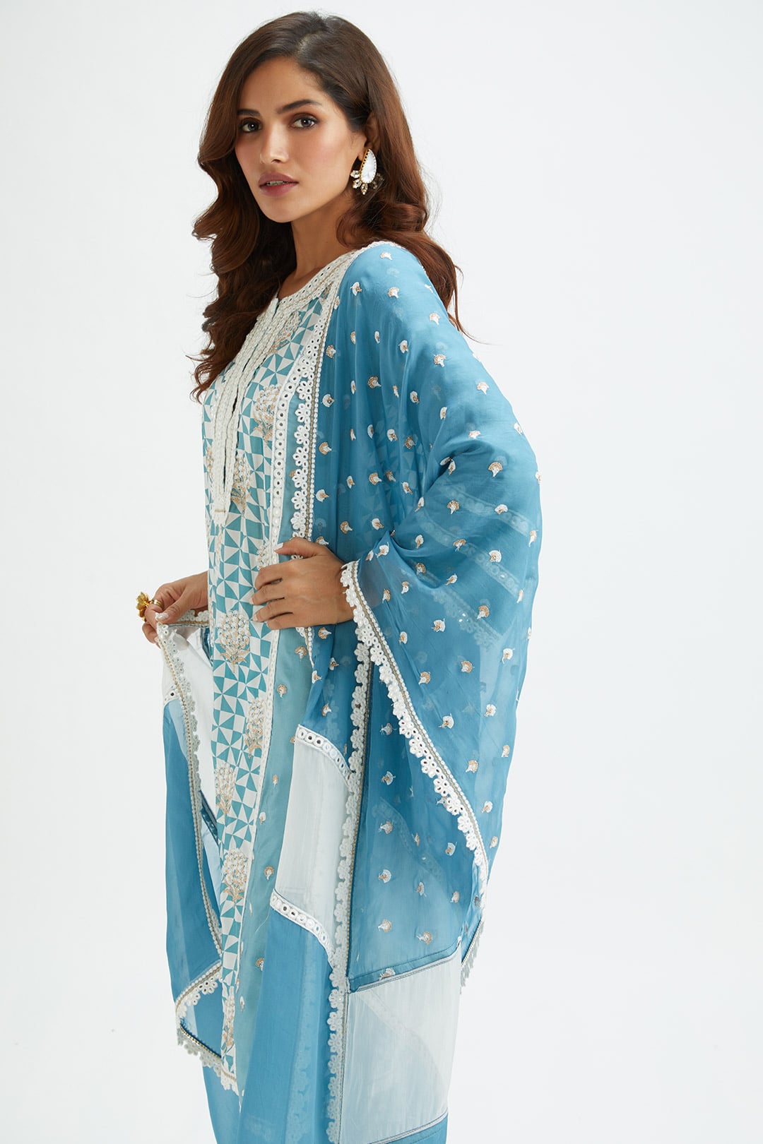 Mulmul Cupro silk Addle Teal Kurta With Addle Teal Pant