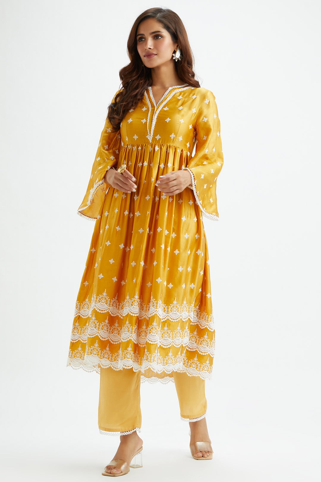 Mulmul Cupro Silk Albany Mustard Kurta With Albany Mustard Pant