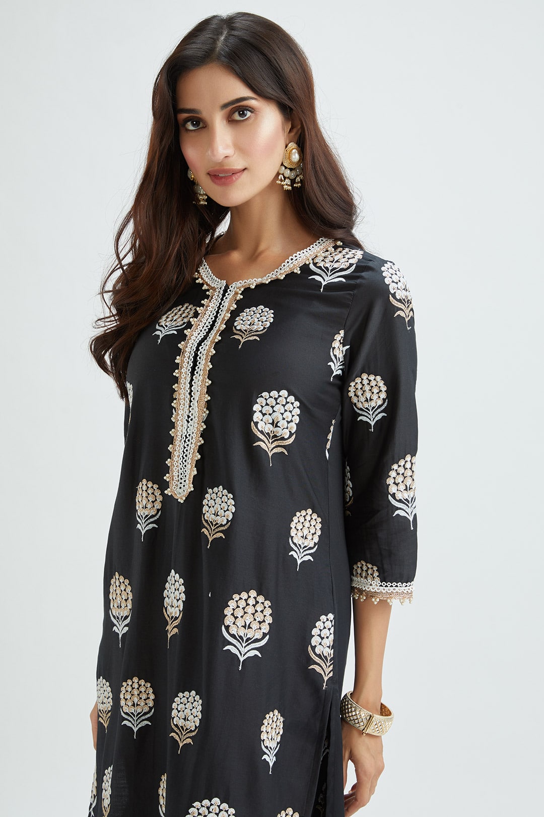 Mulmul Supima Satin Amira Black Kurta