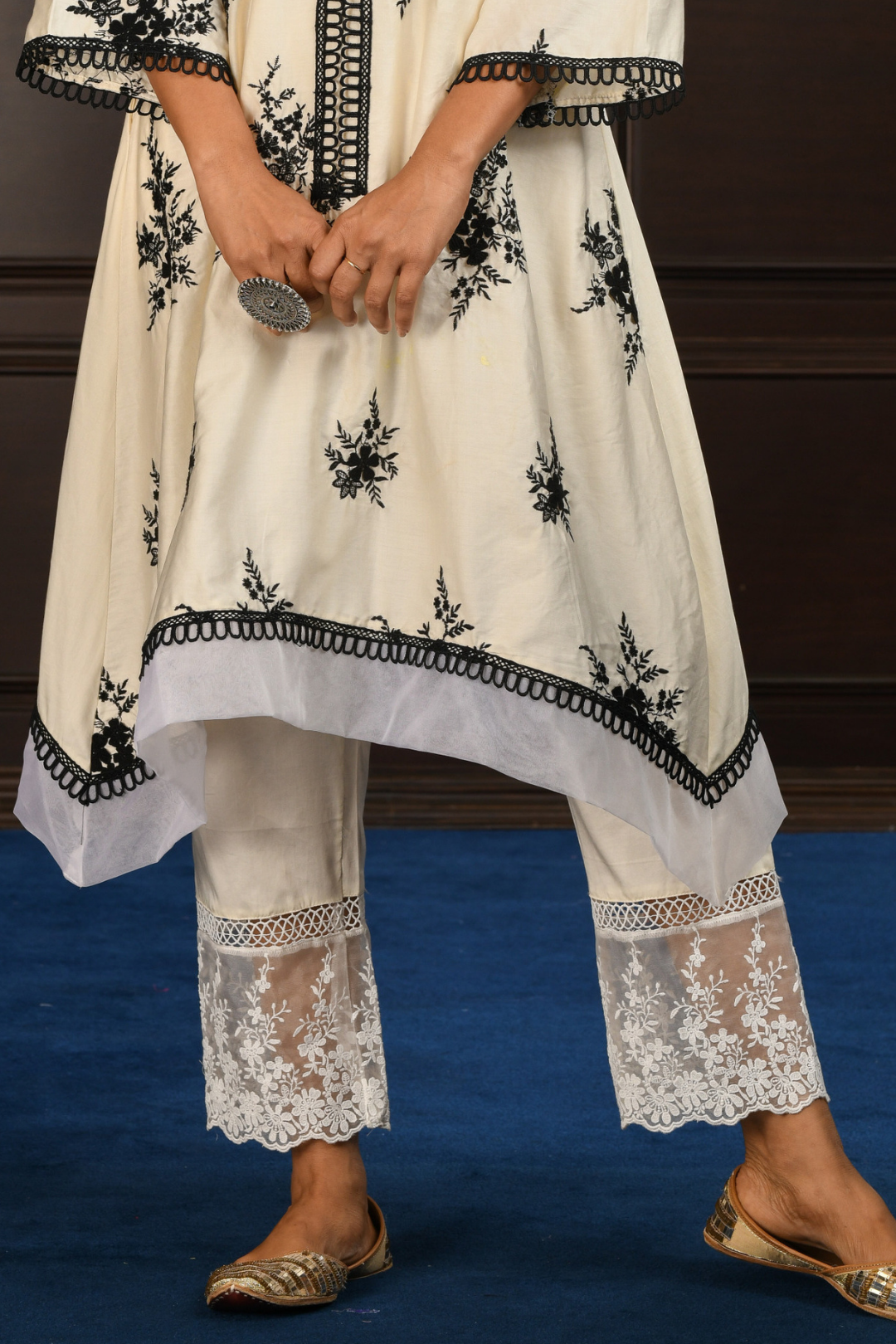 Mulmul Pima Satin Gail White Kurta With Gail White Pant