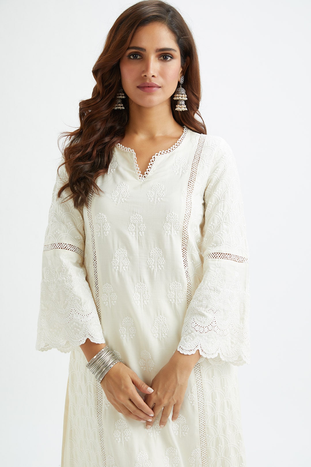 Mulmul Supima Satin Blair Off-White Kurta