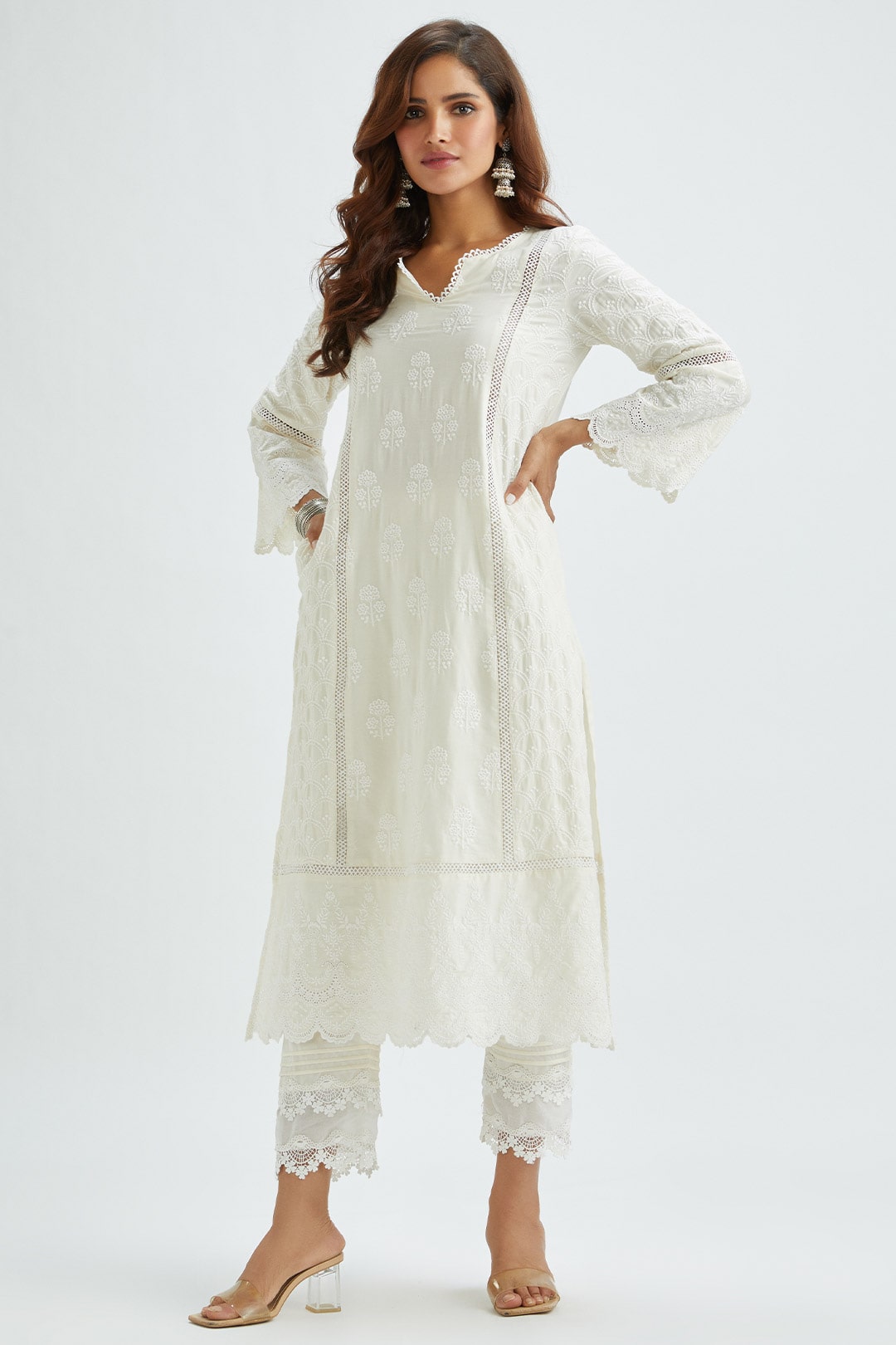 Mulmul Supima Satin Blair Off-White Kurta